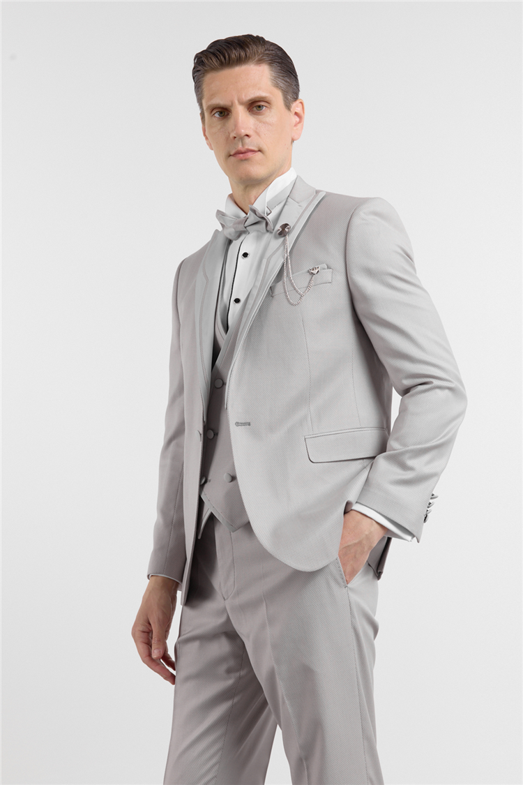 Gri Kılıç Yaka Çift Yırtmaç Esnek 6 Drop Slim Fit Damatlık Takım Elbise 1001250205
