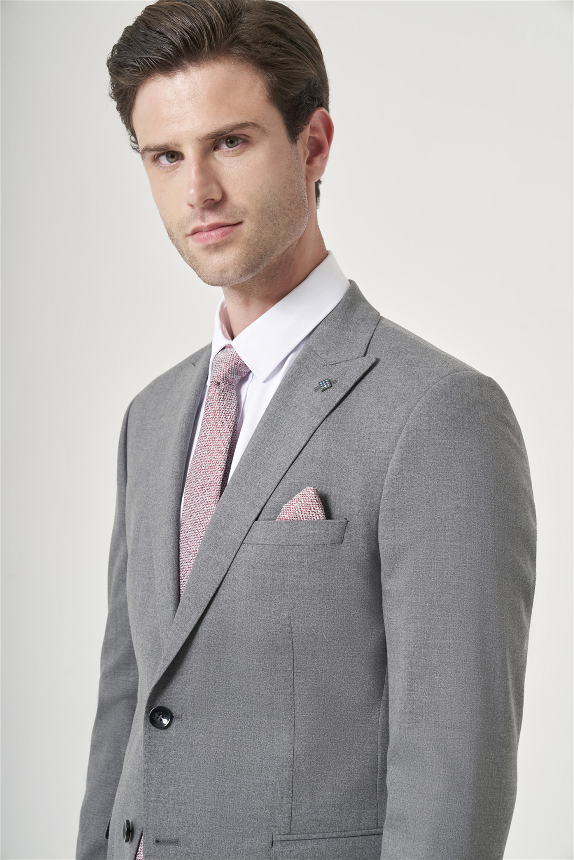 Gri Kırlangıç Yaka 6 Drop Slim Fit Tam Astar Esnek Takım Elbise 1001260148