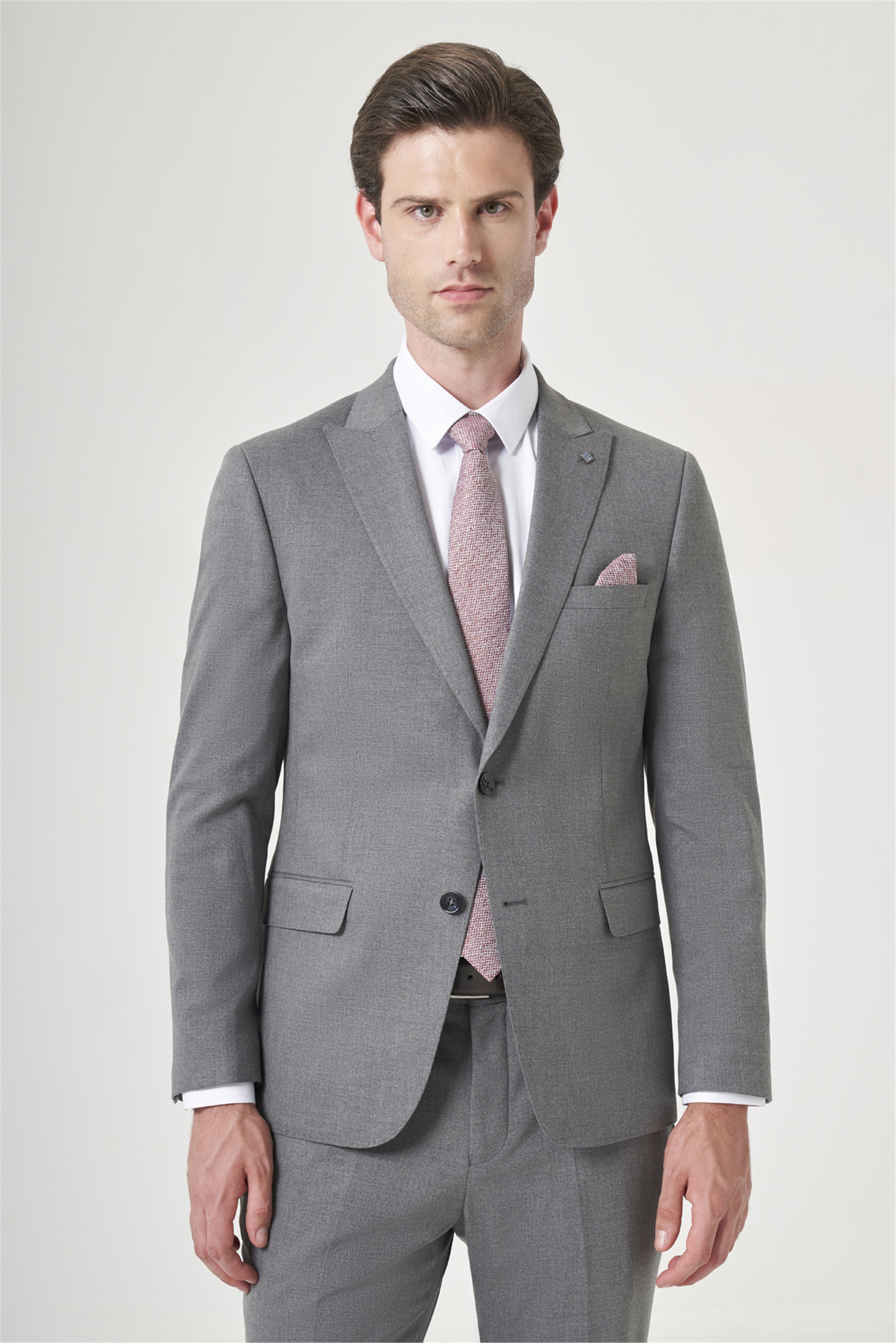 Gri Kırlangıç Yaka 6 Drop Slim Fit Tam Astar Esnek Takım Elbise 1001260148