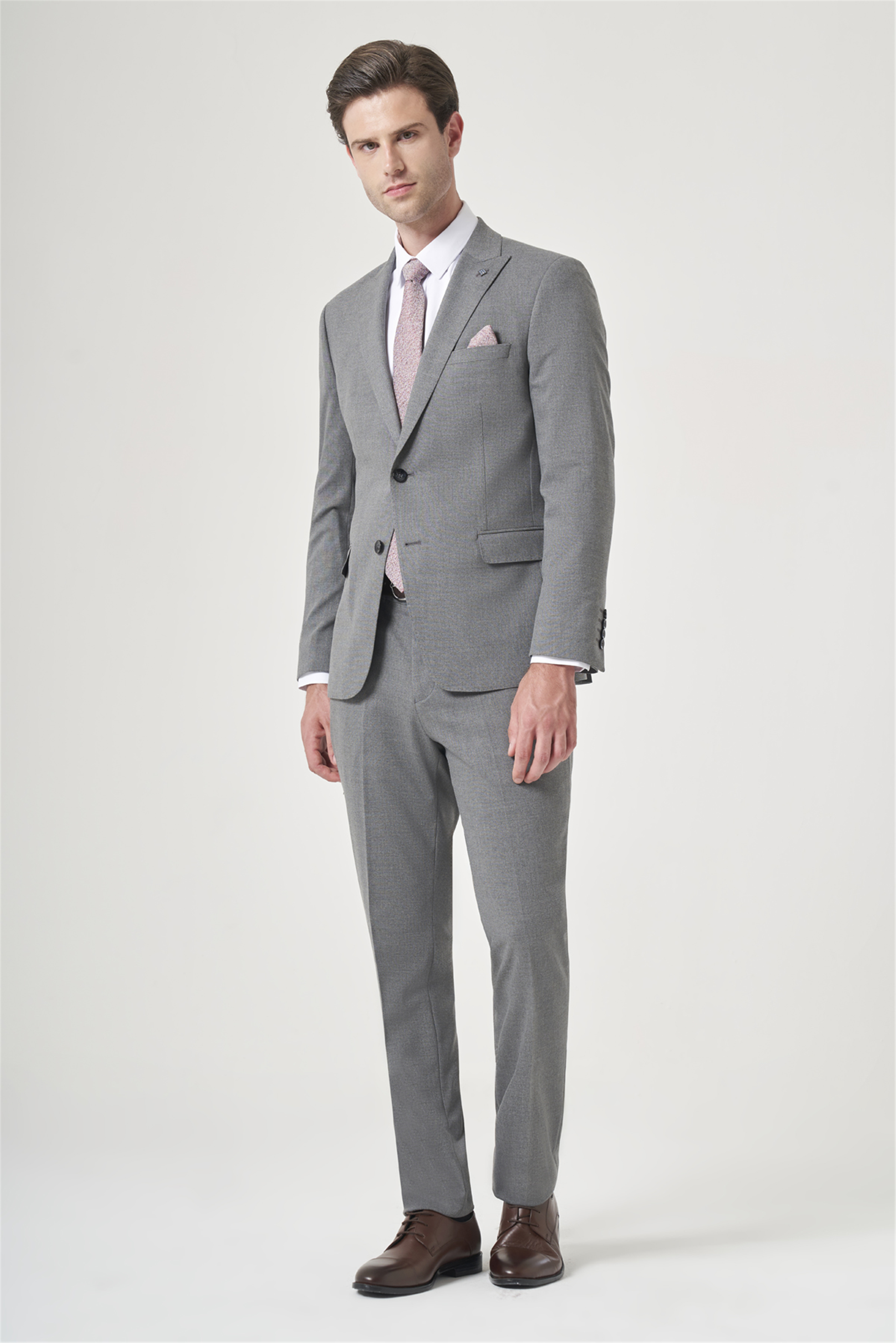 Gri Kırlangıç Yaka 6 Drop Slim Fit Tam Astar Esnek Takım Elbise 1001260148