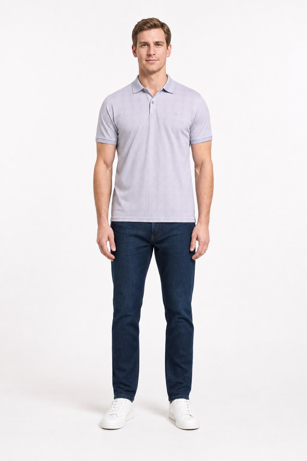 Gri Kısa Kol Baskılı Pike Polo Yaka Cepsiz esnek Casual Slim Fit Tişört 1011250150