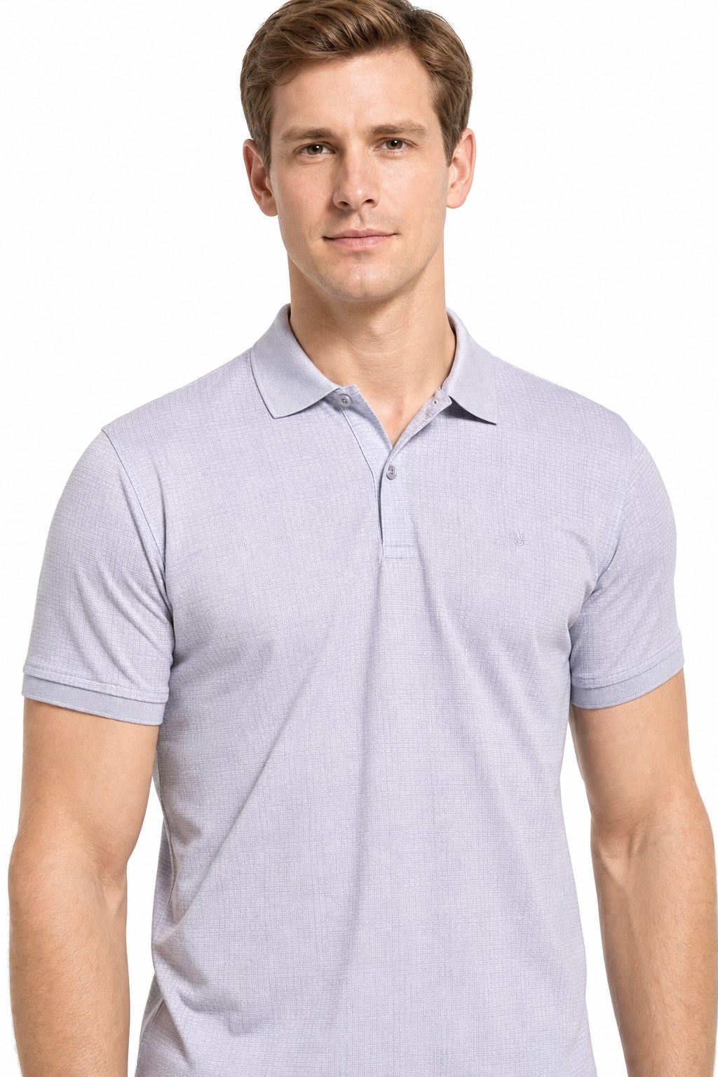 Gri Kısa Kol Baskılı Pike Polo Yaka Cepsiz esnek Casual Slim Fit Tişört 1011250150