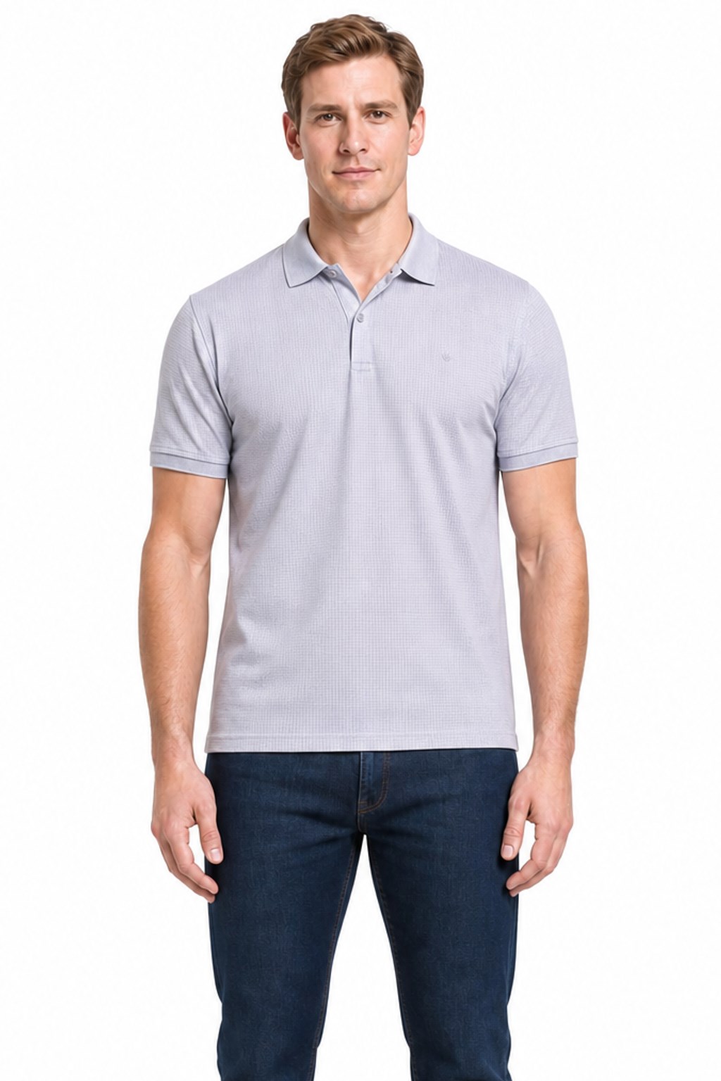 Gri Kısa Kol Baskılı Pike Polo Yaka Cepsiz esnek Casual Slim Fit Tişört 1011250150