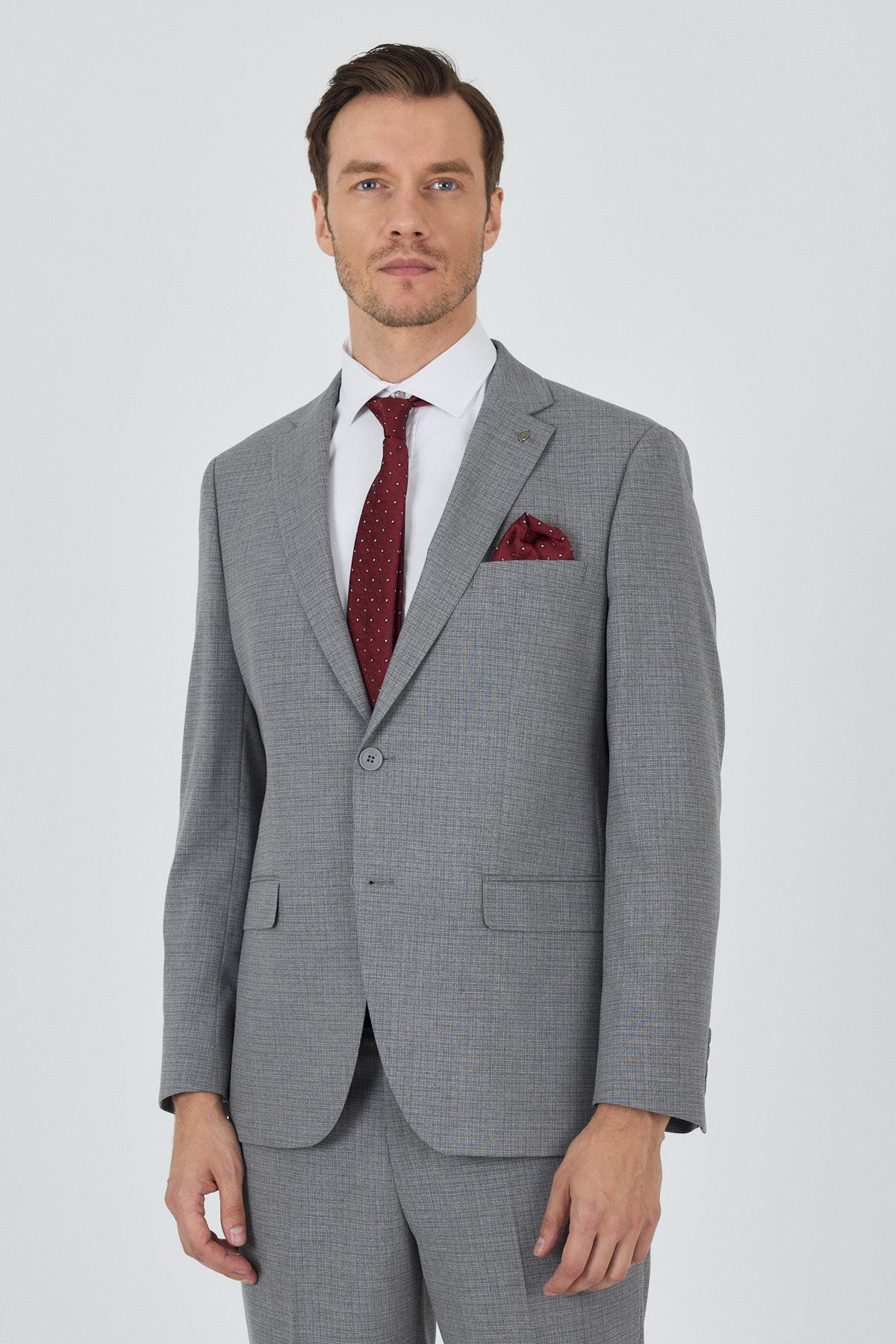 Gri  Mono Yaka Esnek 6 Drop Comfort Fit Classic Takım Elbise 1001250104