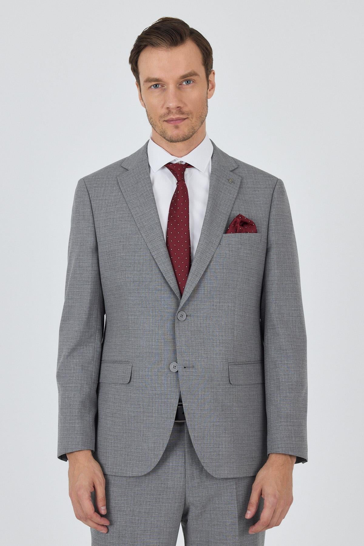 Gri  Mono Yaka Esnek 6 Drop Comfort Fit Classic Takım Elbise 1001250104