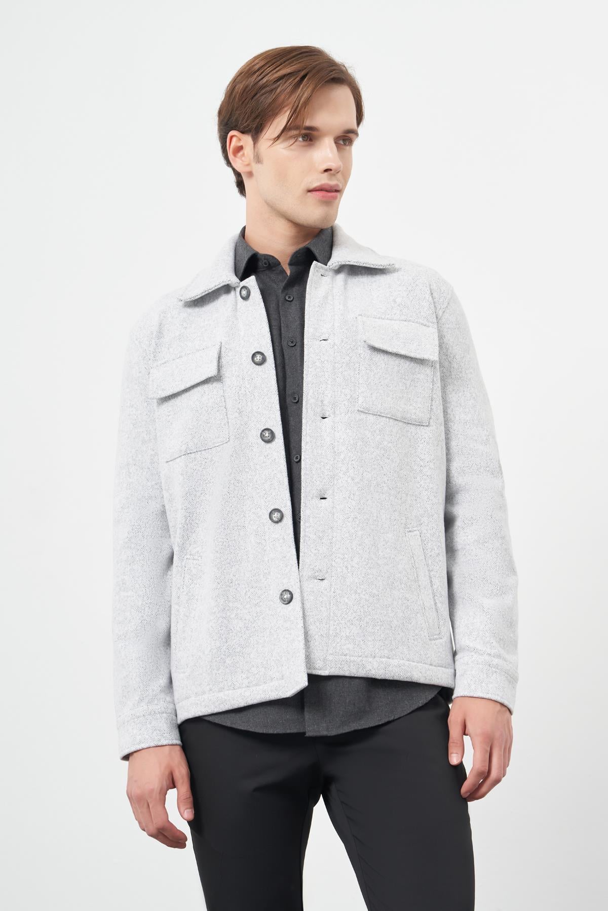 Örme Polo Yaka Jakarlı Desen Yırtmaçsız Astarsız Slim Fit Classic Gömlek Ceket 1007245161