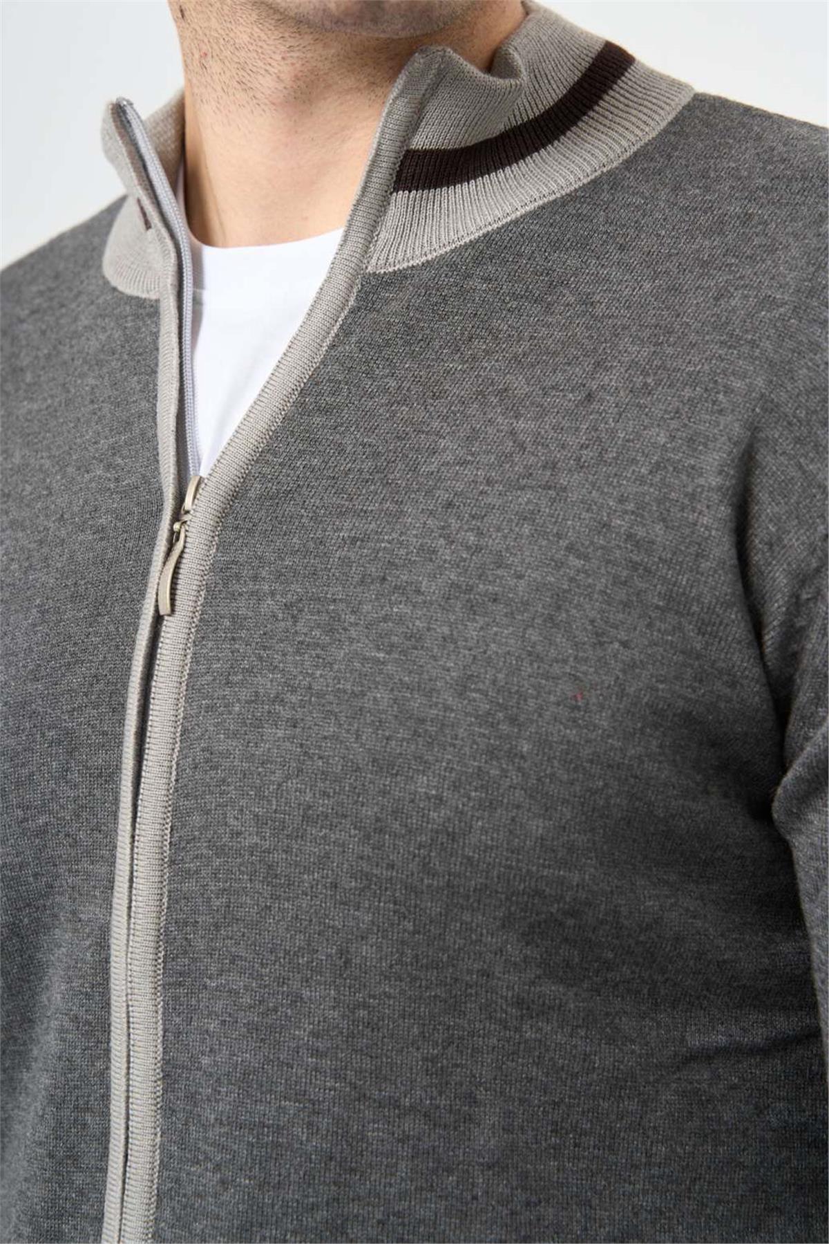 Uzun Kol Düz Örme Dik Yaka Classic Slim Fit Triko Hırka 1012245203