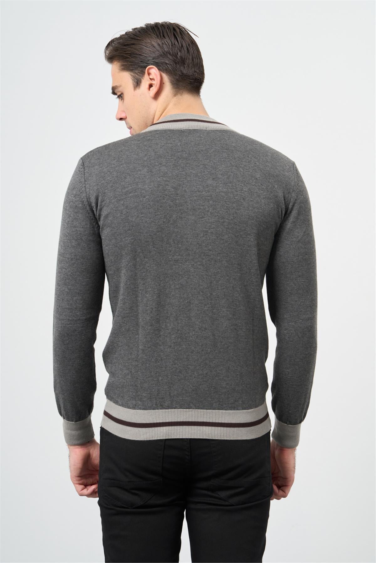 Uzun Kol Düz Örme Dik Yaka Classic Slim Fit Triko Hırka 1012245203