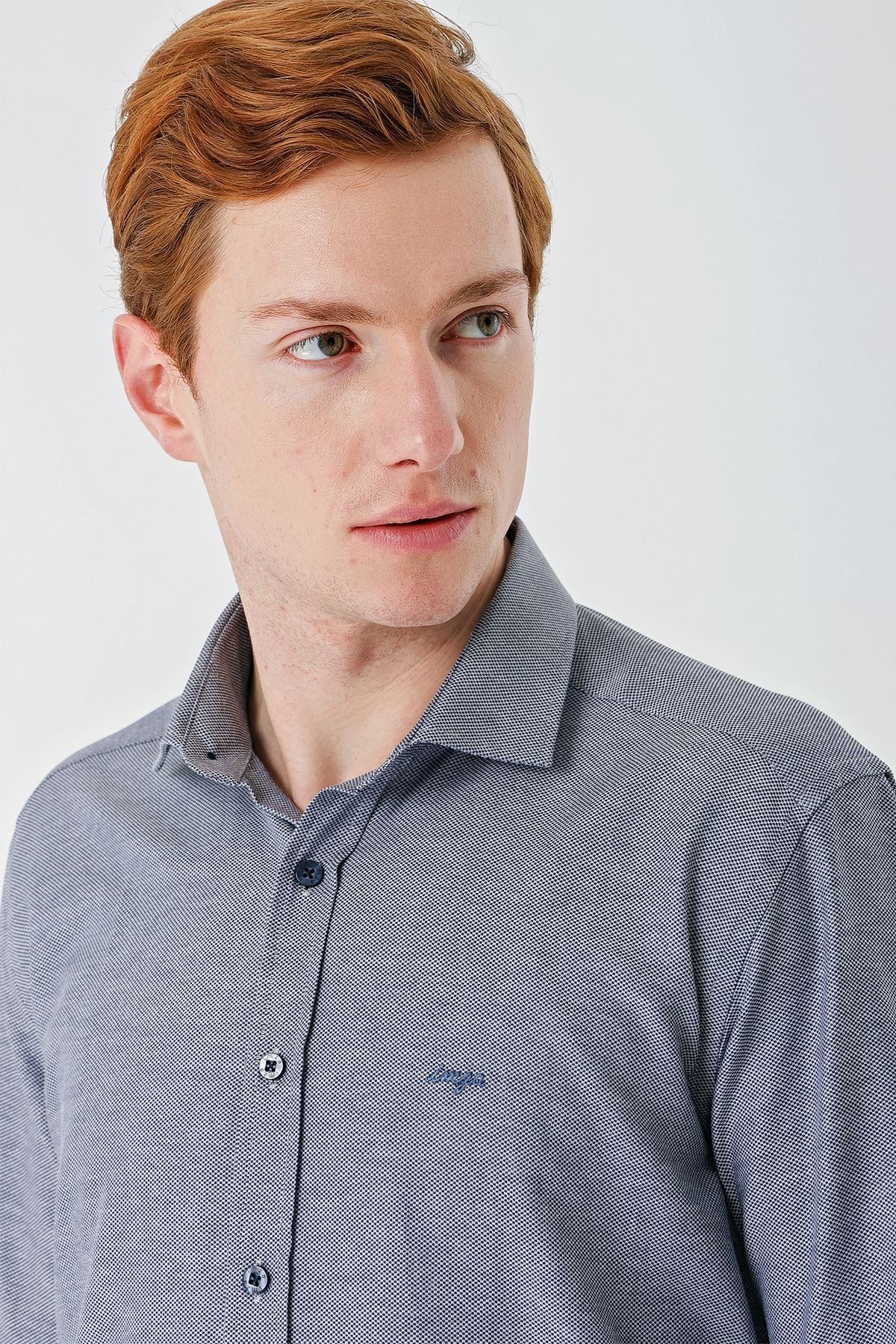 Gri Uzun Kollu Oxford Cepsiz Pamuklu Klasik Slim Fit Dar Kesim Gömlek 1004240235