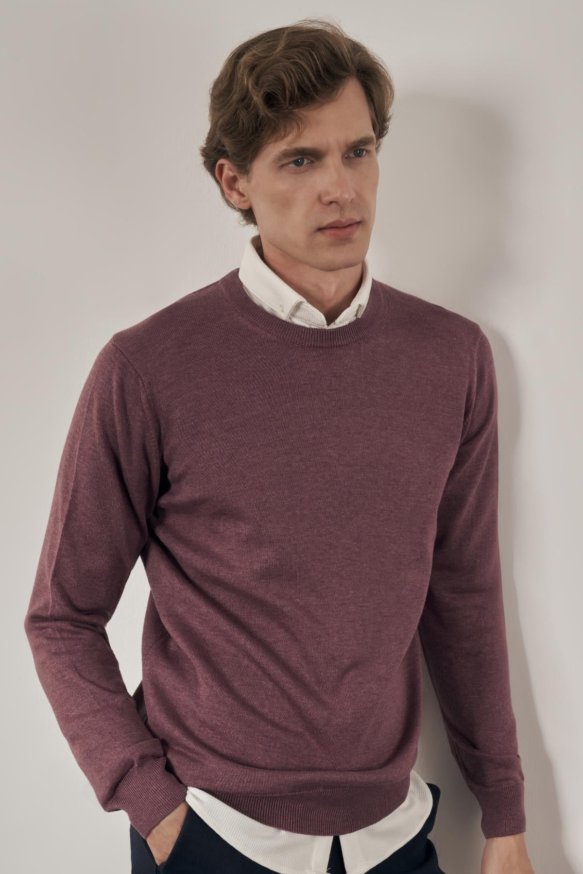 Bisiklet Yaka Cepsiz Comfort Fit Classic Yünlü Triko Kazak 1012255006