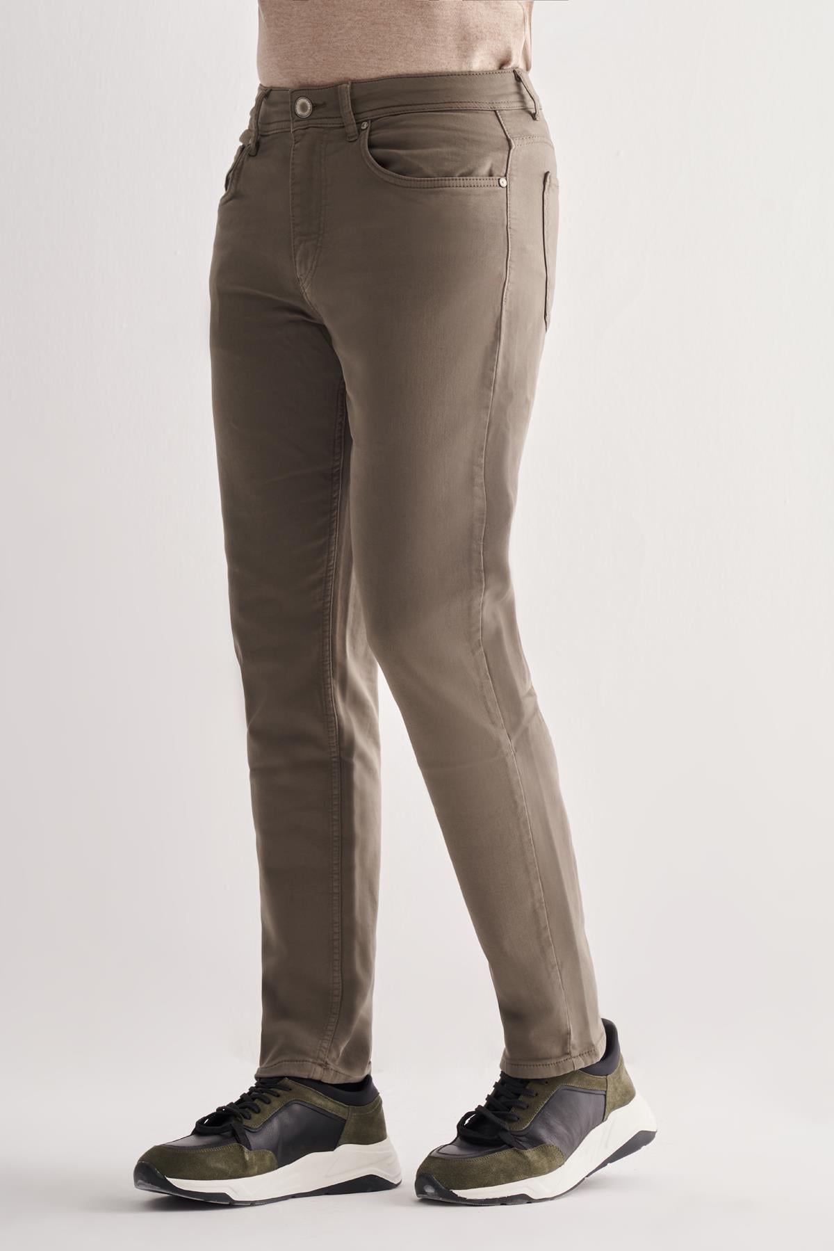 Haki 5 Cep  Düz Paça Pamuklu Slim Fit 5 Cep Casual Pantolon 1003255322