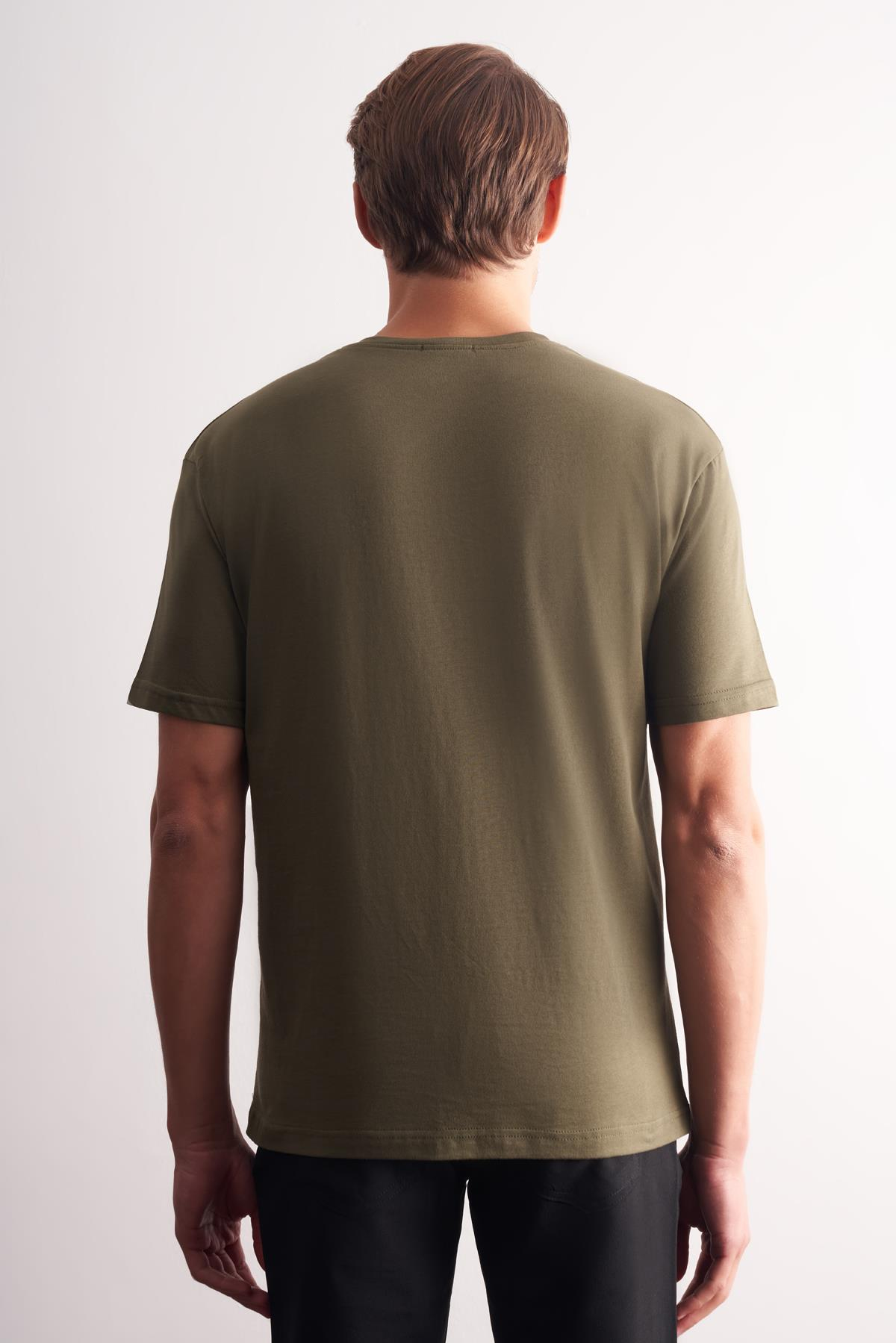 Haki Bisiklet Yaka Kısa Kol Slim Fit Pamuklu Tişört 1011255106