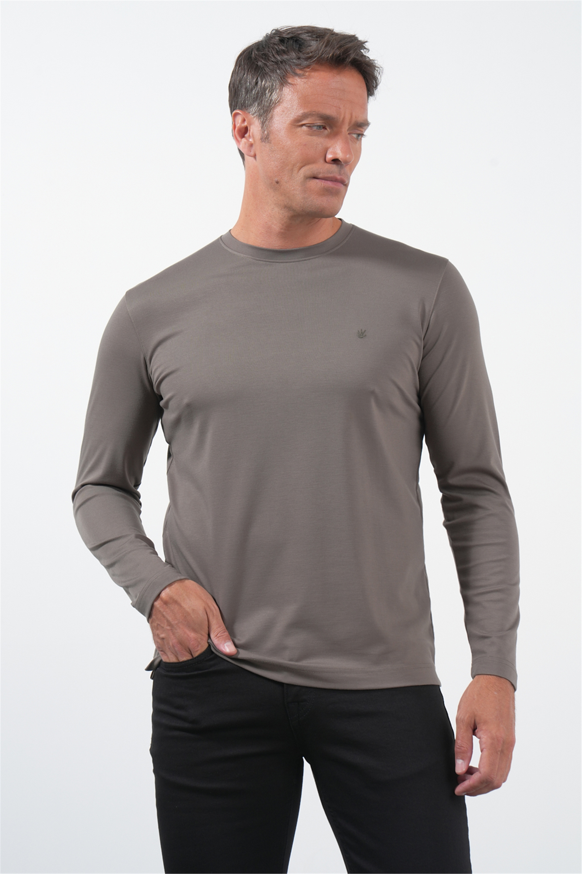 Haki Bisiklet Yaka Uzun Kol Örme Standart Fit Esnek Sweatshirt 1013260150
