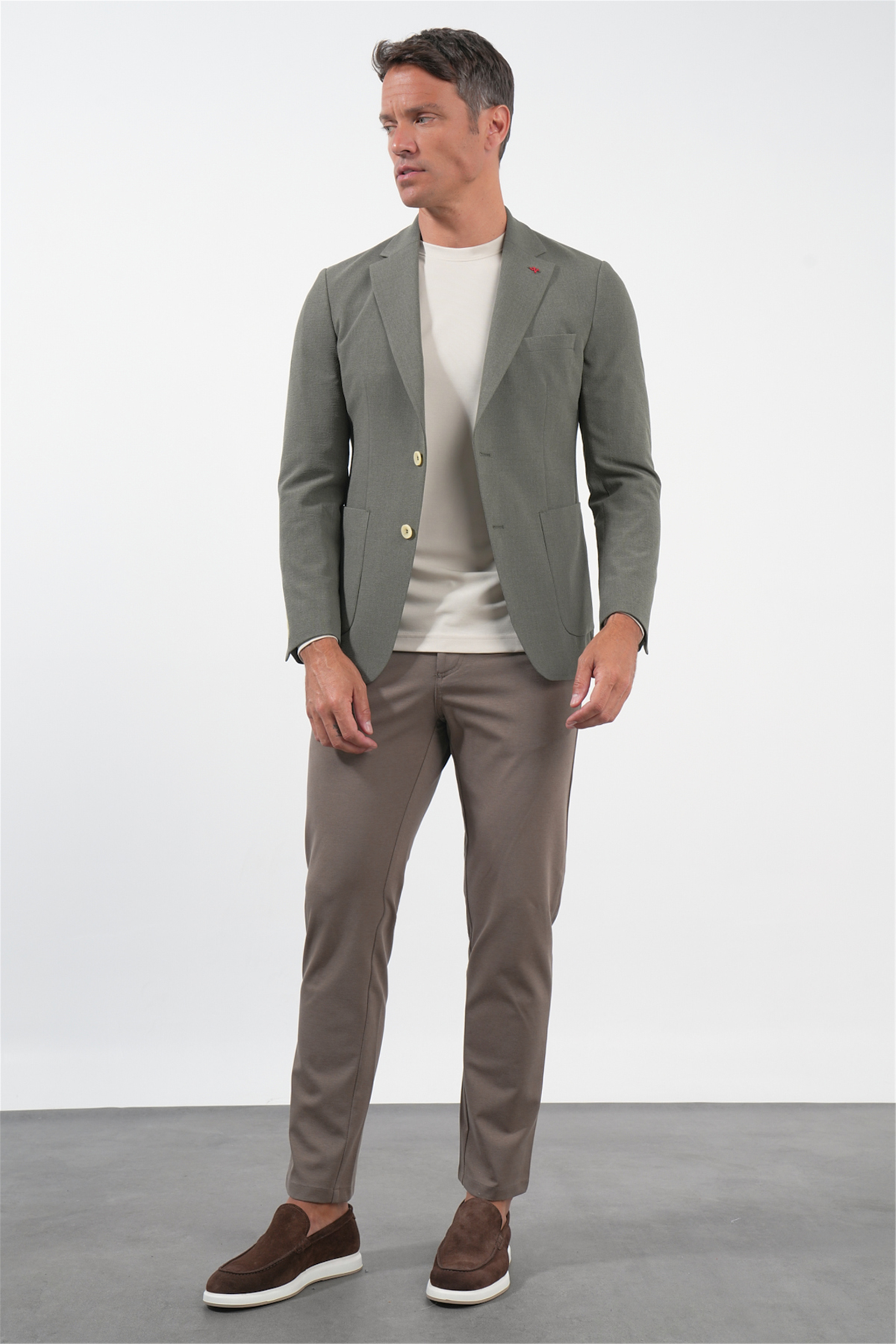 Haki Mono Yaka Gofreli 6 Drop Slim Fit Esnek Ceket 1002260151