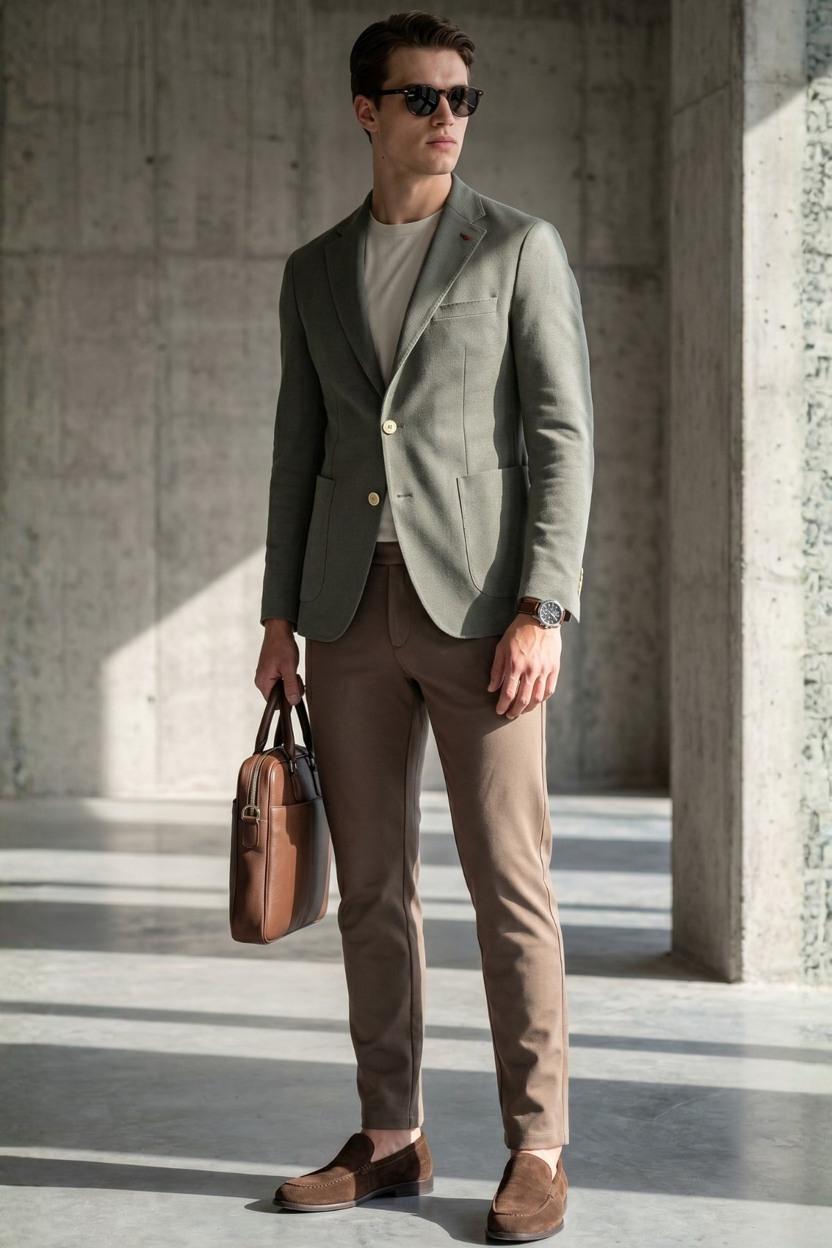 Haki Mono Yaka Gofreli 6 Drop Slim Fit Esnek Ceket 1002260151