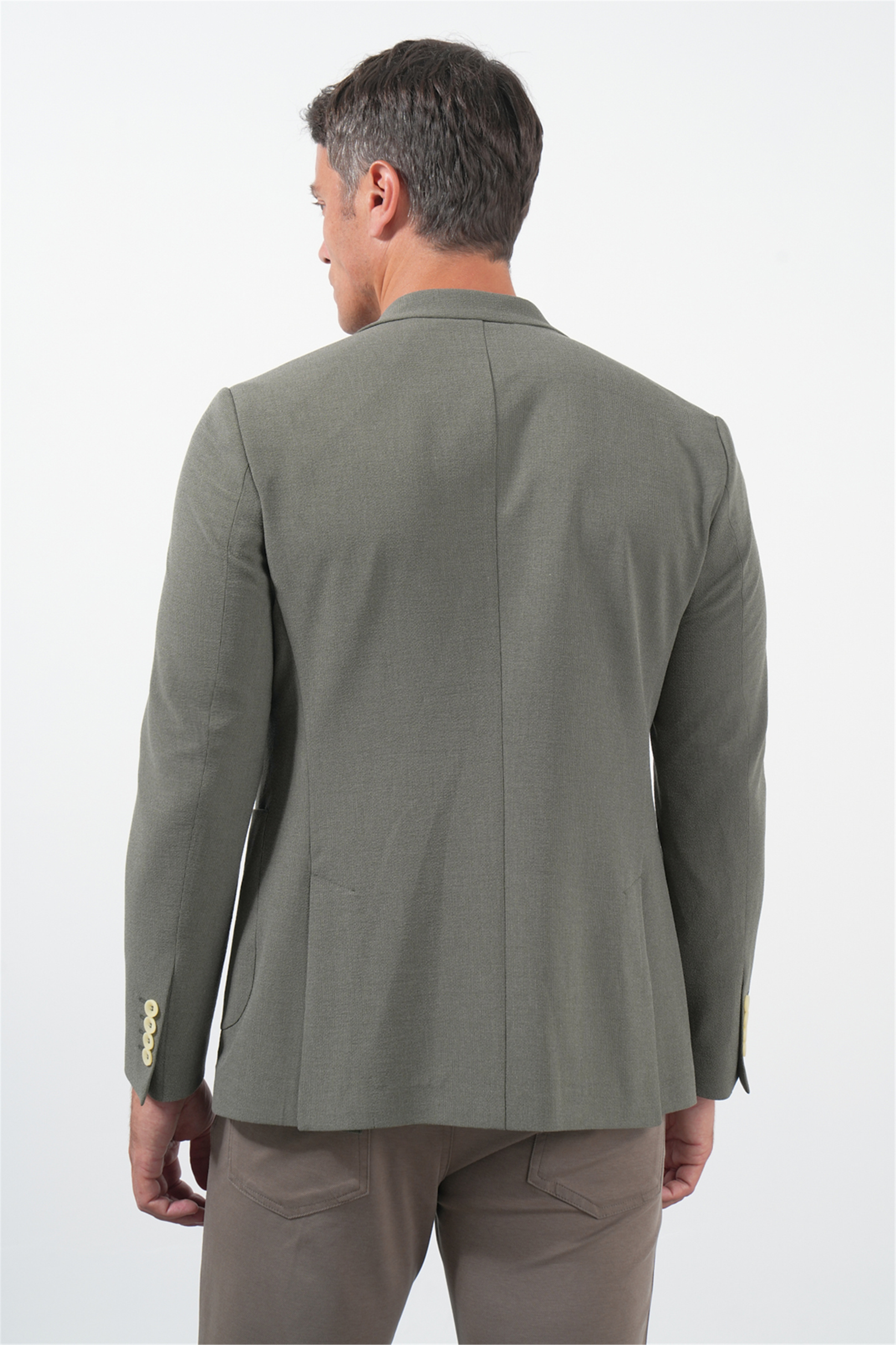 Haki Mono Yaka Gofreli 6 Drop Slim Fit Esnek Ceket 1002260151