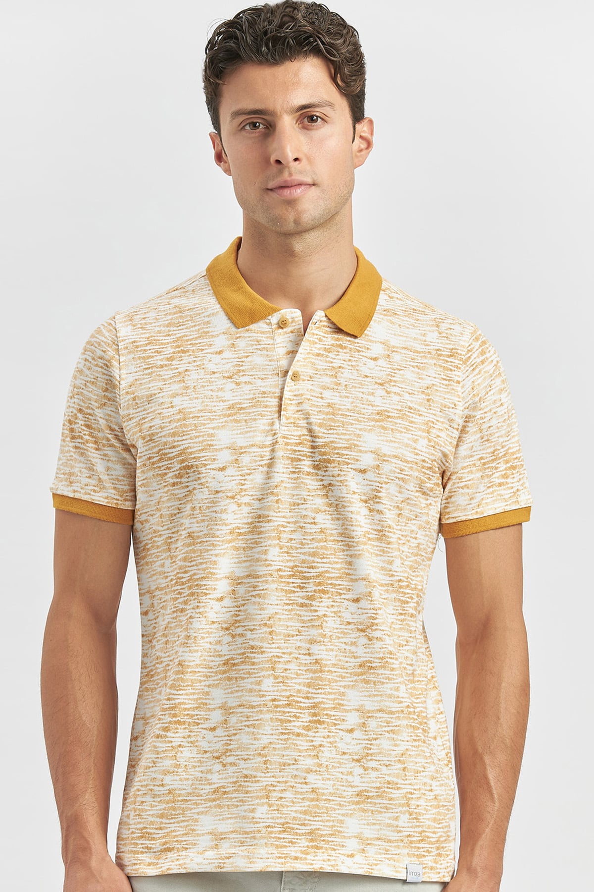 Sarı Baskılı Pike Polo Yaka Garnili %100 Pamuk Casual Slim Fit Dar Kesim Tişört 1011240157
