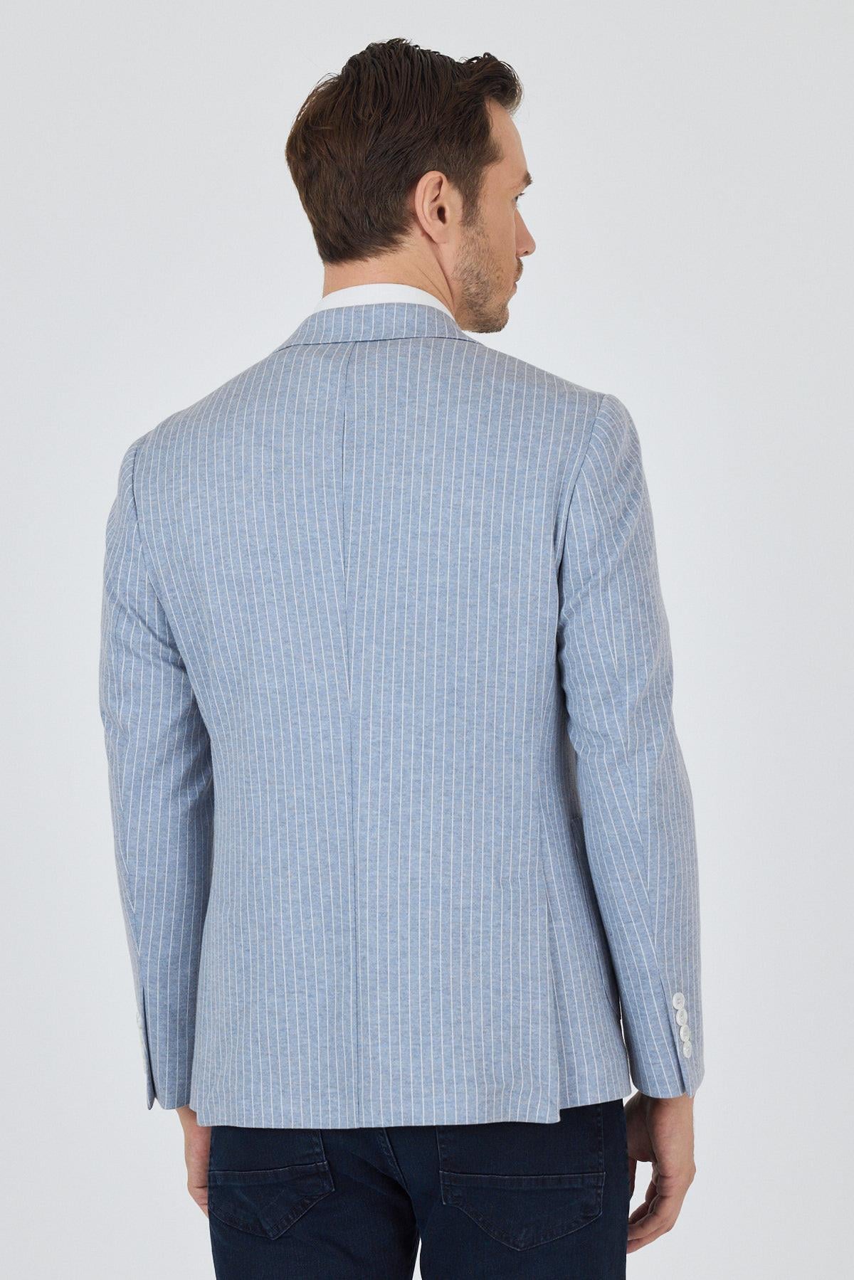 Çizgili Desen Örme Kılıç Yaka Pamuklu 6 Drop Slim Fit Casual Ceket 1002250111