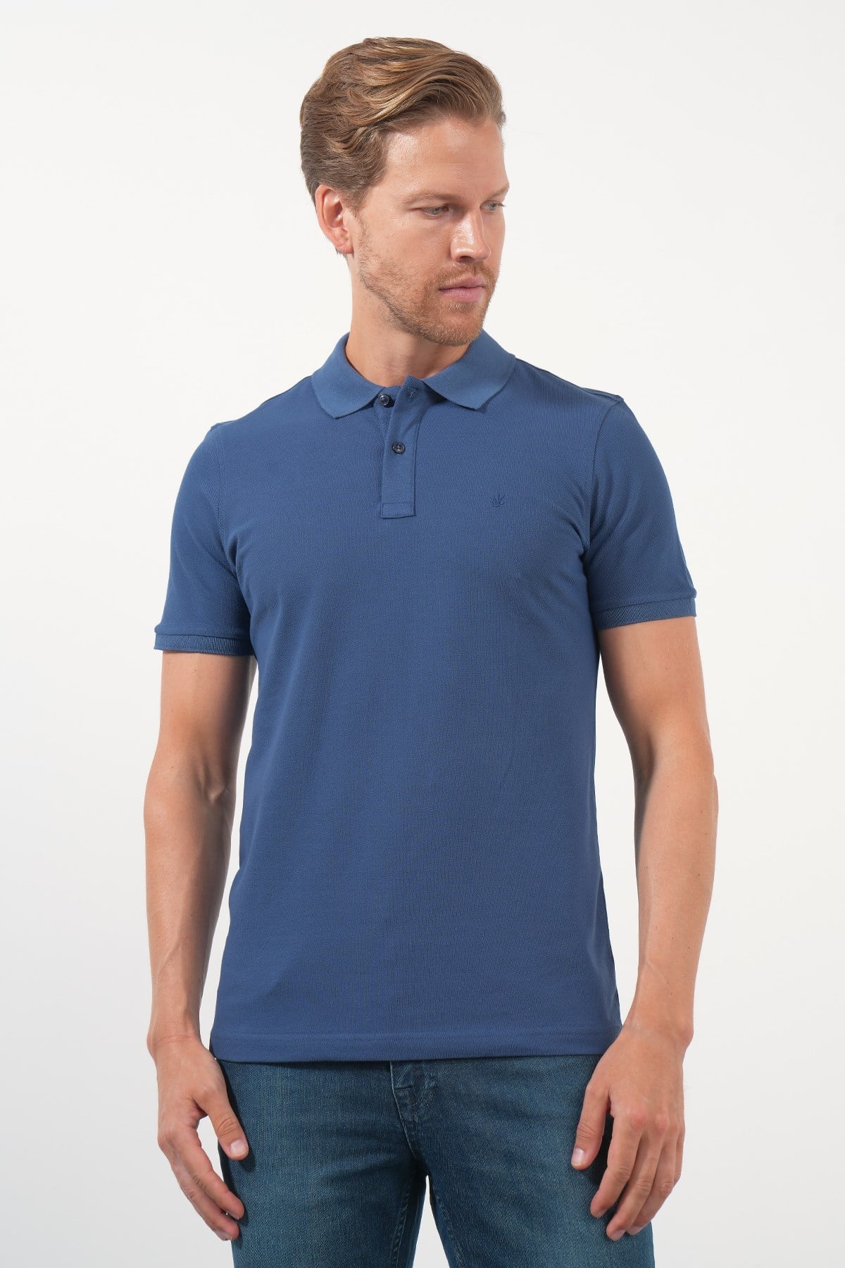 İndigo Polo Yaka Pike Kısa Kol Slim Fit Pamuklu Tişört 1011260169