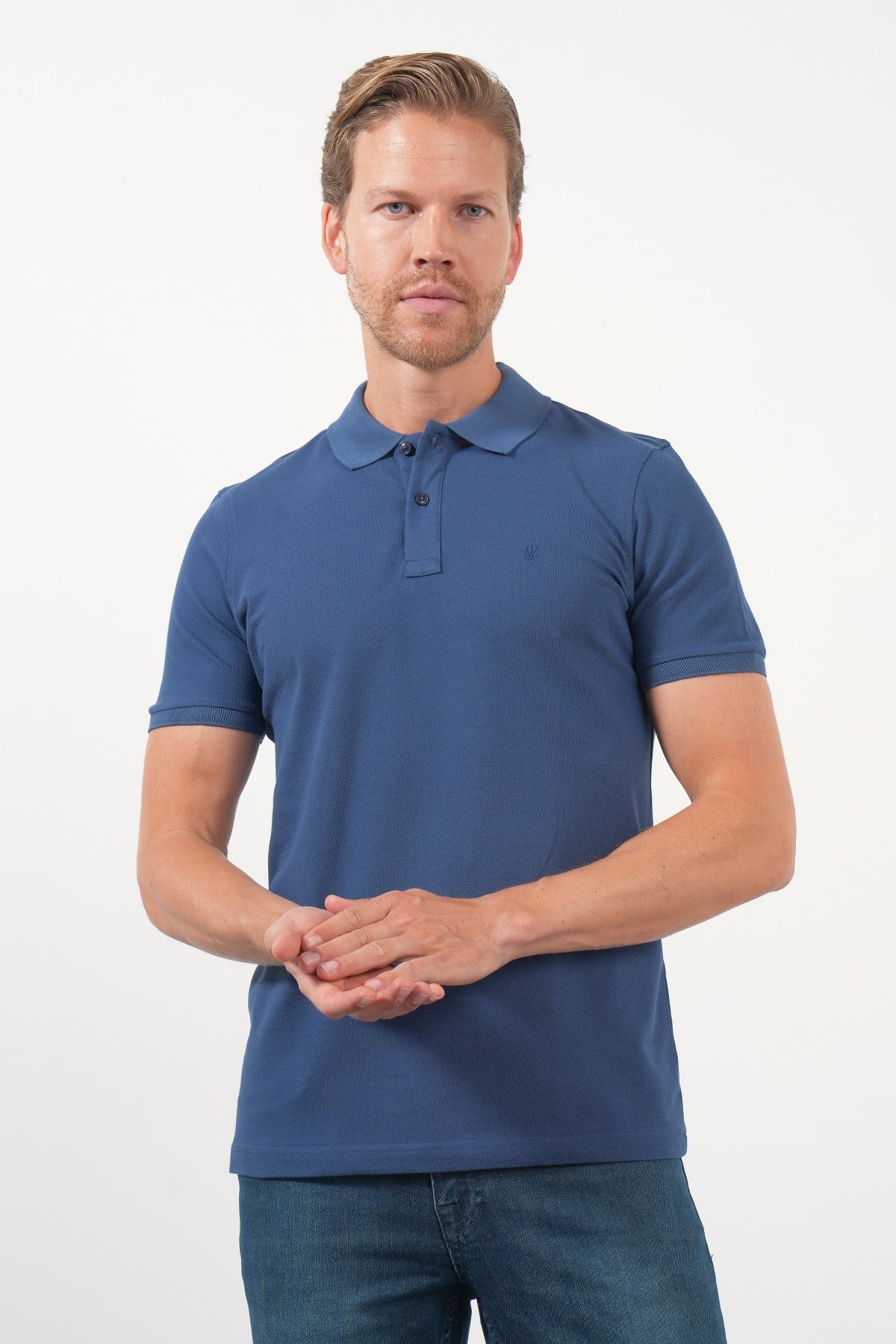 İndigo Polo Yaka Pike Kısa Kol Slim Fit Pamuklu Tişört 1011260169