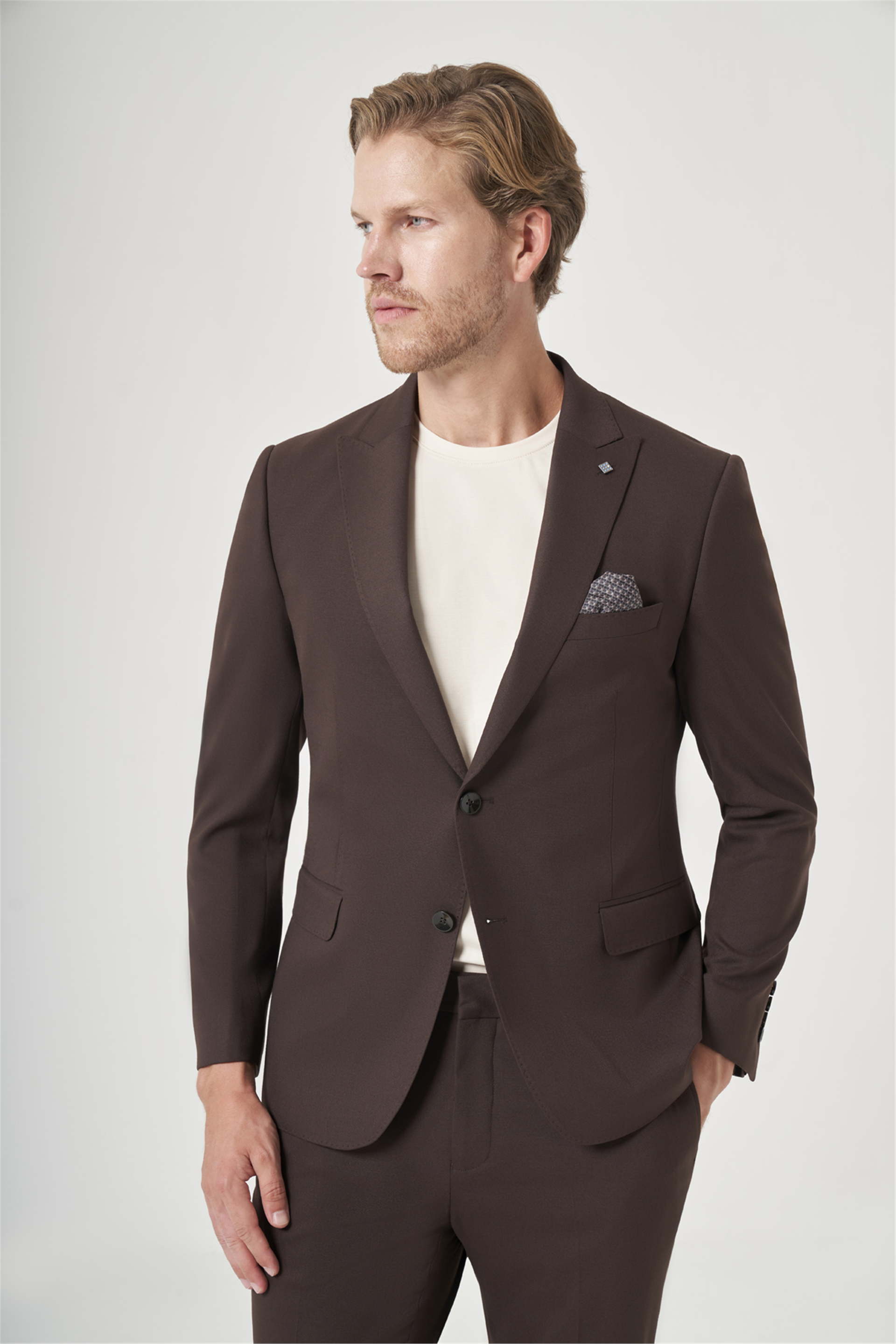 Kahverengi Kırlangıç Yaka 6 Drop Slim Fit Tam Astar Esnek Takım Elbise 1001260148