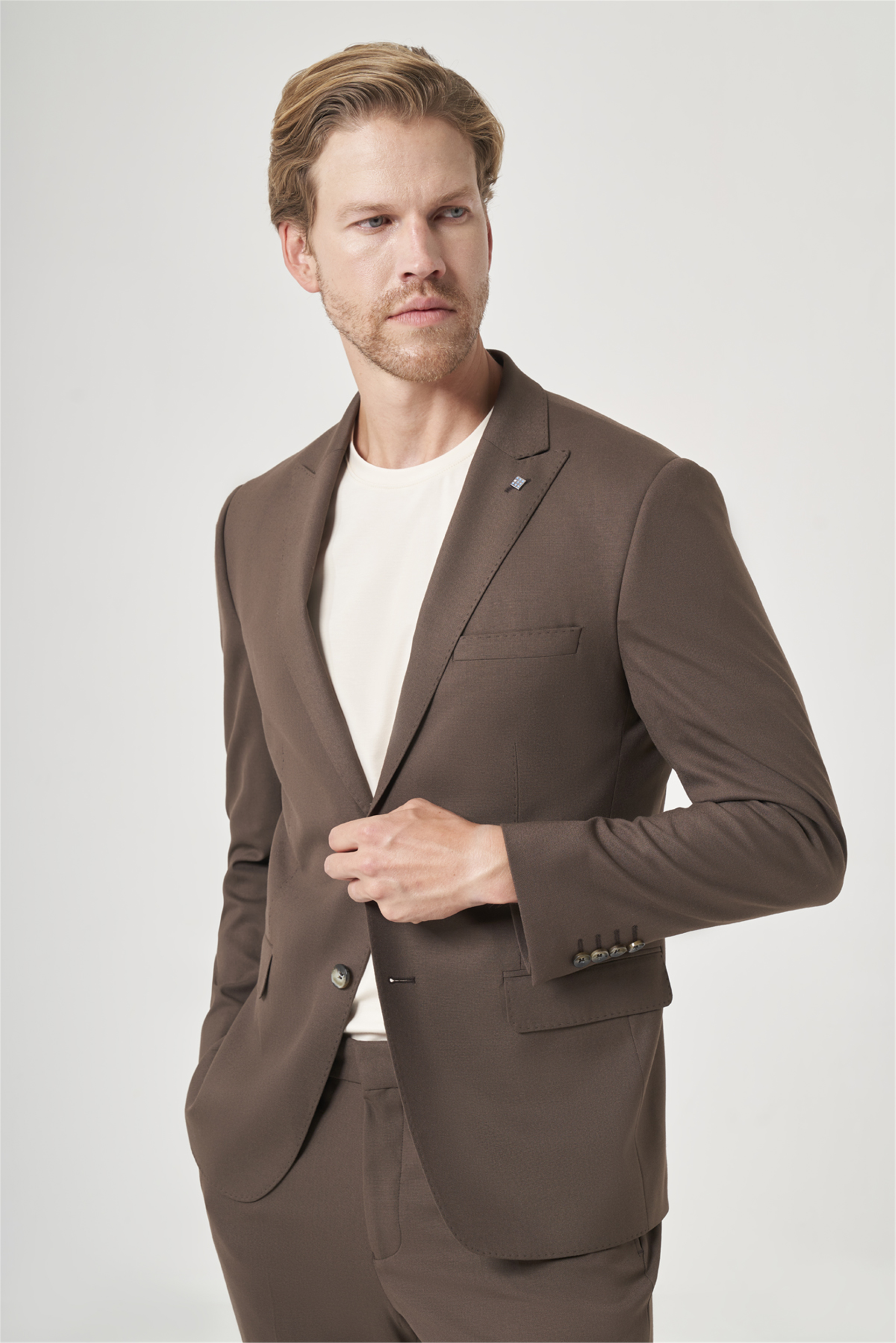Kahverengi Kırlangıç Yaka 6 Drop Slim Fit Tam Astar Esnek Takım Elbise 1001260148