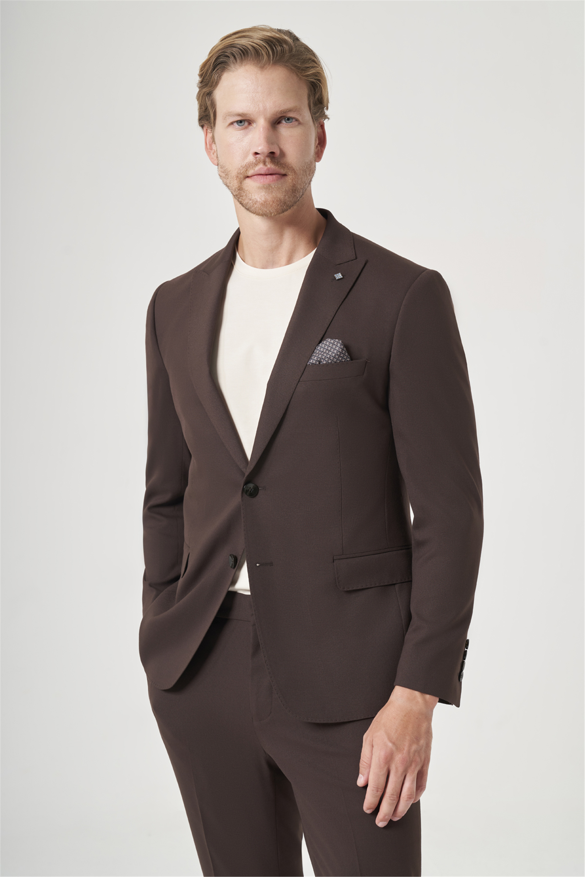 Kahverengi Kırlangıç Yaka 6 Drop Slim Fit Tam Astar Esnek Takım Elbise 1001260148