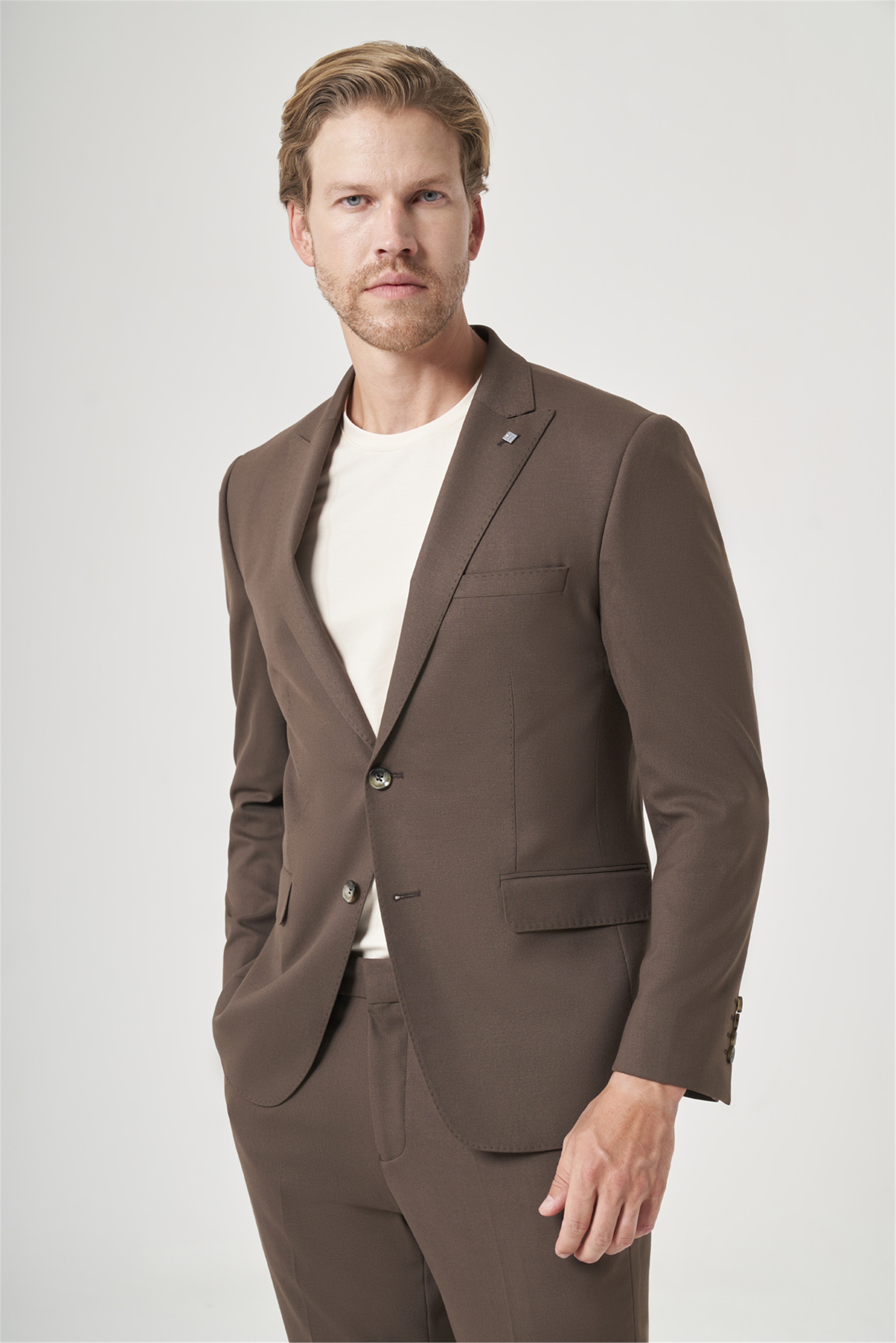 Kahverengi Kırlangıç Yaka 6 Drop Slim Fit Tam Astar Esnek Takım Elbise 1001260148