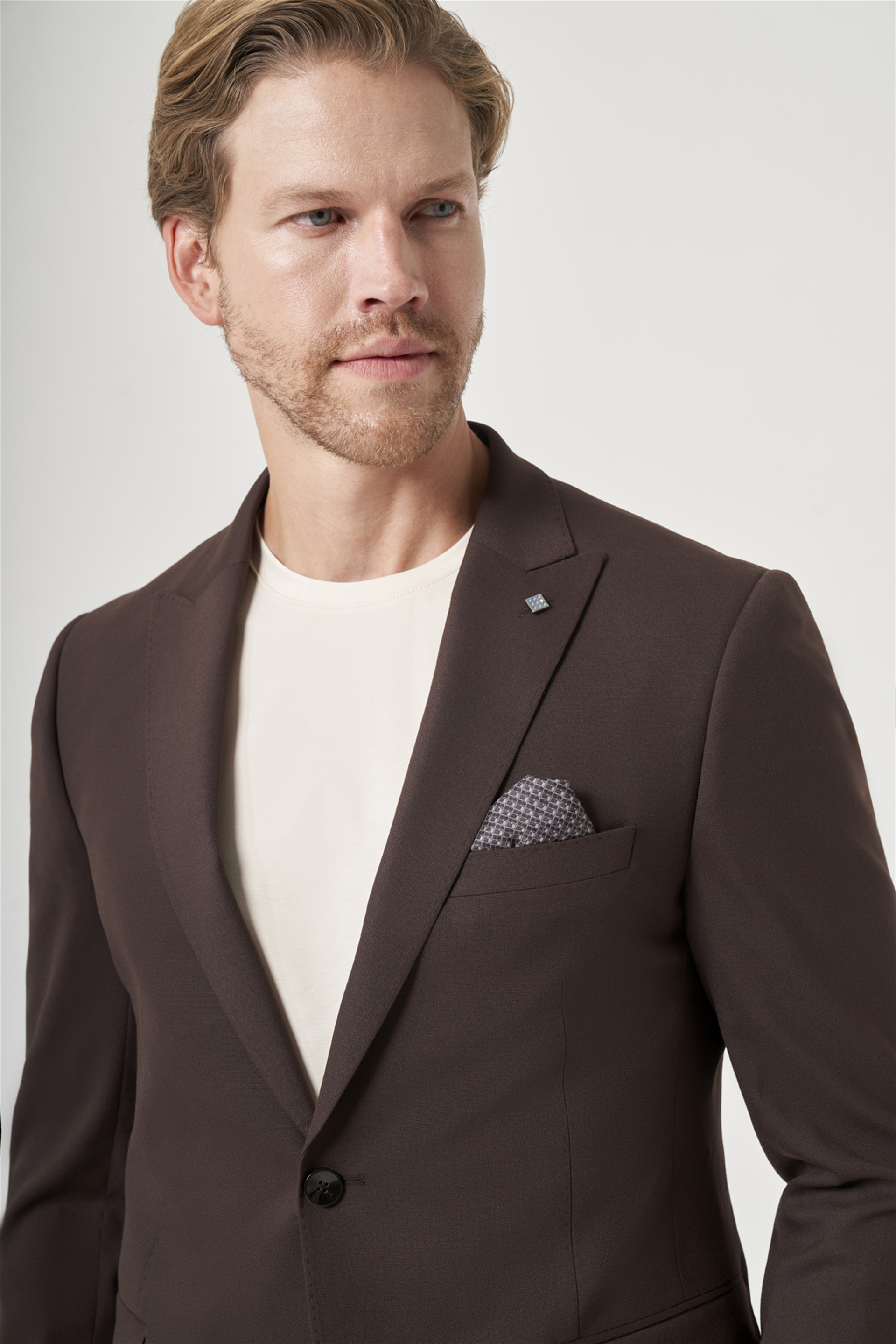 Kahverengi Kırlangıç Yaka 6 Drop Slim Fit Tam Astar Esnek Takım Elbise 1001260148