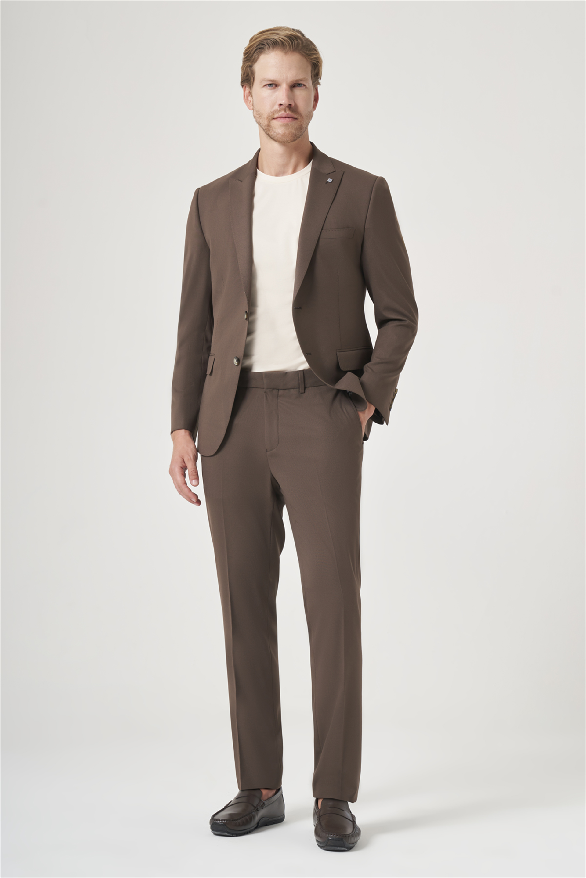 Kahverengi Kırlangıç Yaka 6 Drop Slim Fit Tam Astar Esnek Takım Elbise 1001260148