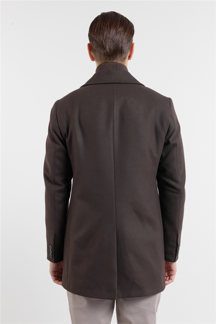 Kahverengi Mono Yaka Yan Cep Comfort Fit Esnek Kaşe Kaban 1008255260
