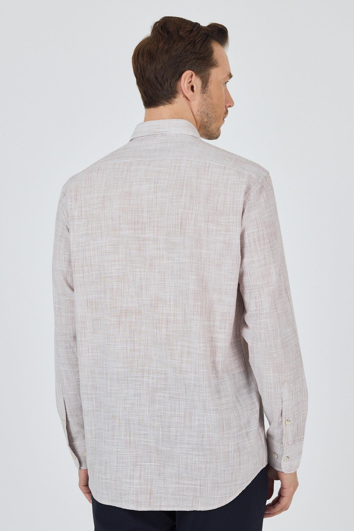 Kahverengi Uzun Kol Cepsiz Pamuk Casual Comfort Fit Gömlek 1004250127