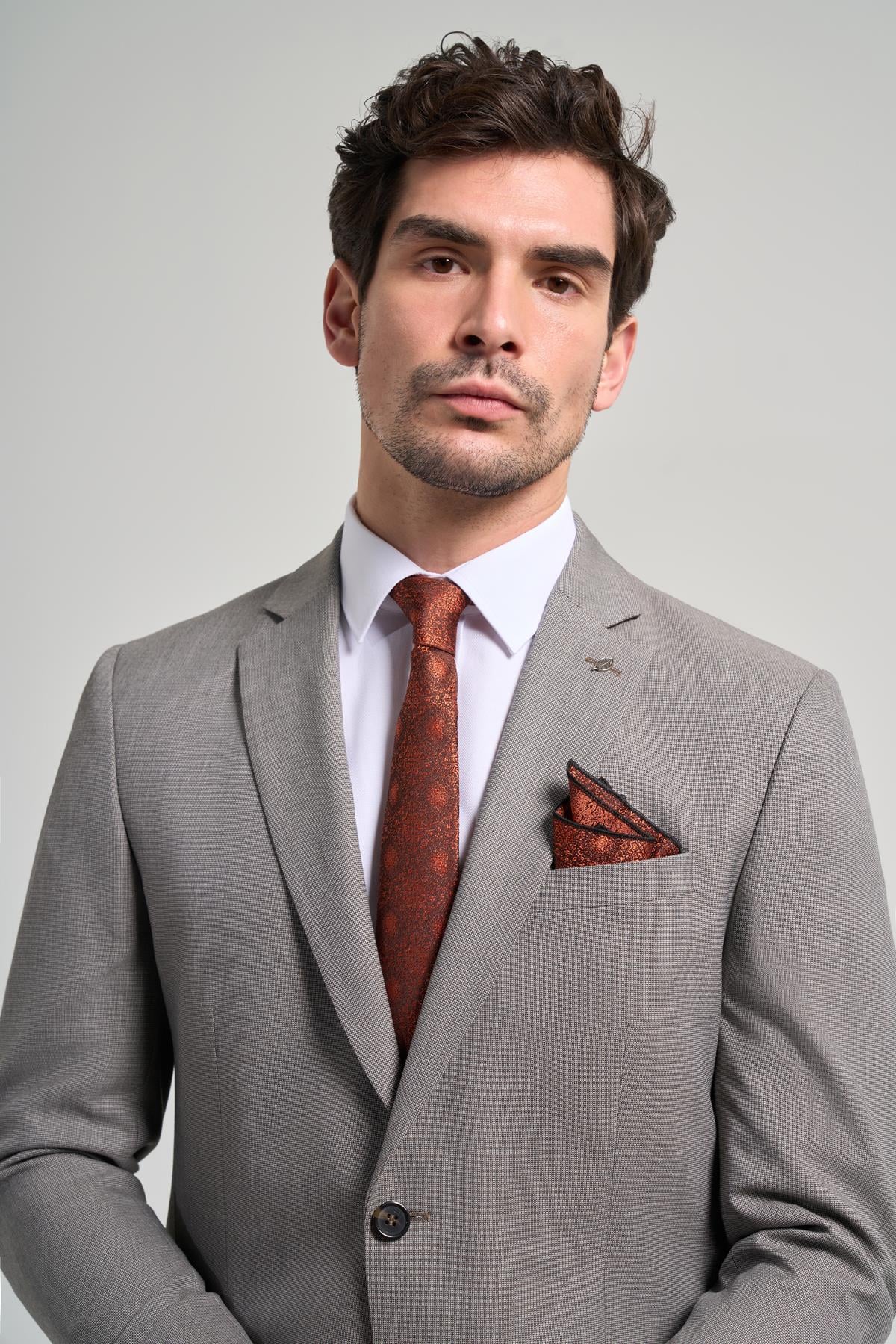 Desenli Bez Ayağı Mono Yaka Tam Astar Esnek 6 Drop Slim Fit Takım Elbise 1001250168