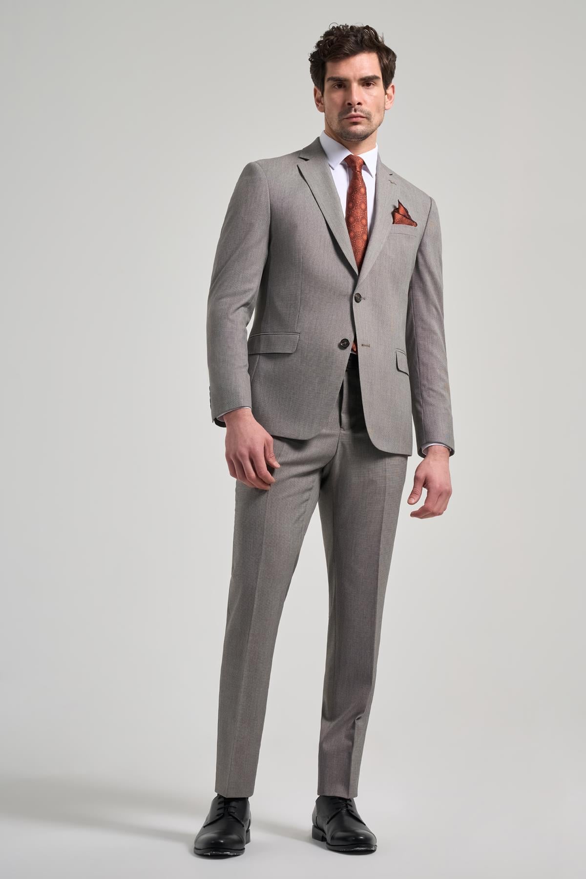 Desenli Bez Ayağı Mono Yaka Tam Astar Esnek 6 Drop Slim Fit Takım Elbise 1001250168