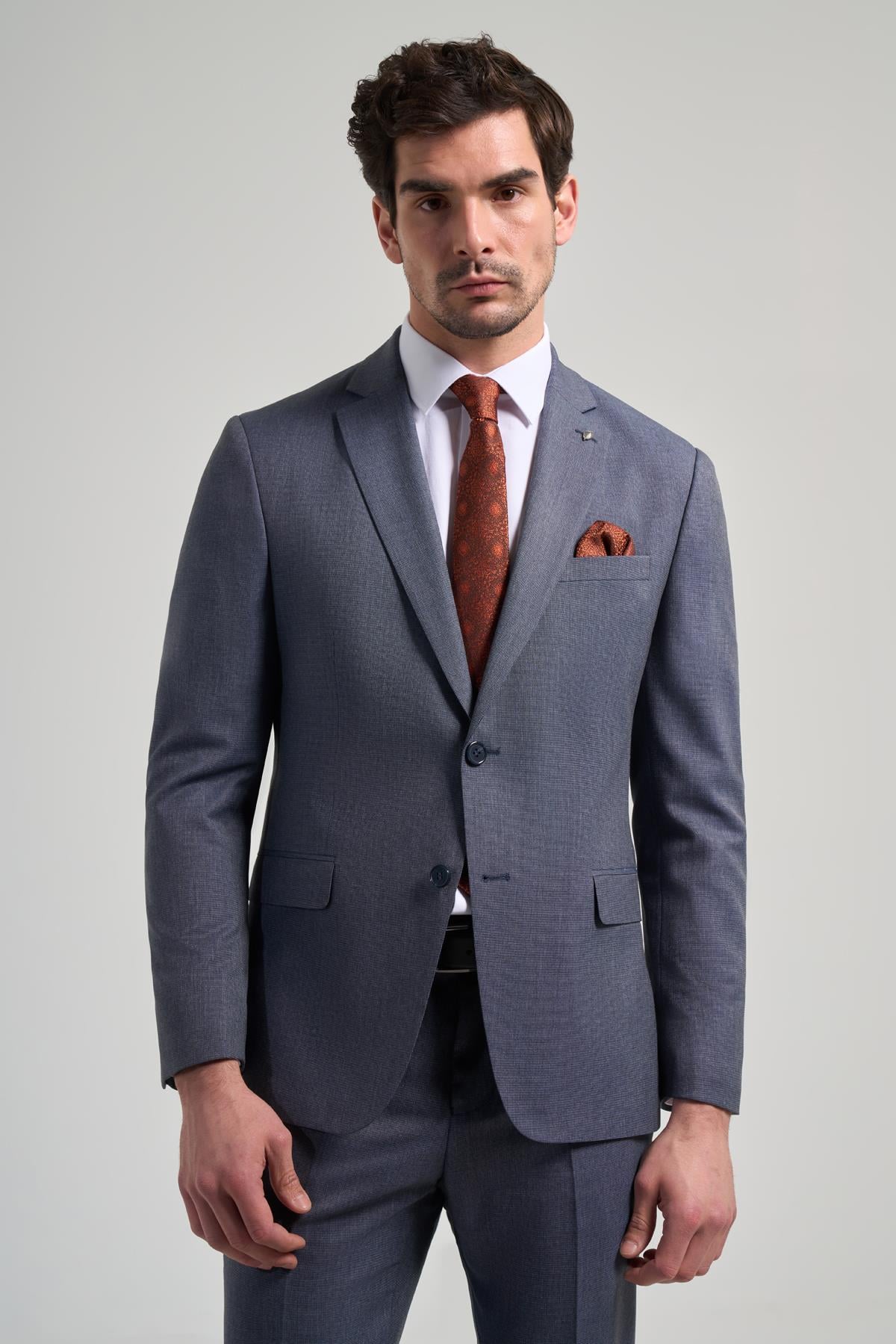 Desenli Bez Ayağı Mono Yaka Tam Astar Esnek 6 Drop Slim Fit Takım Elbise 1001250168