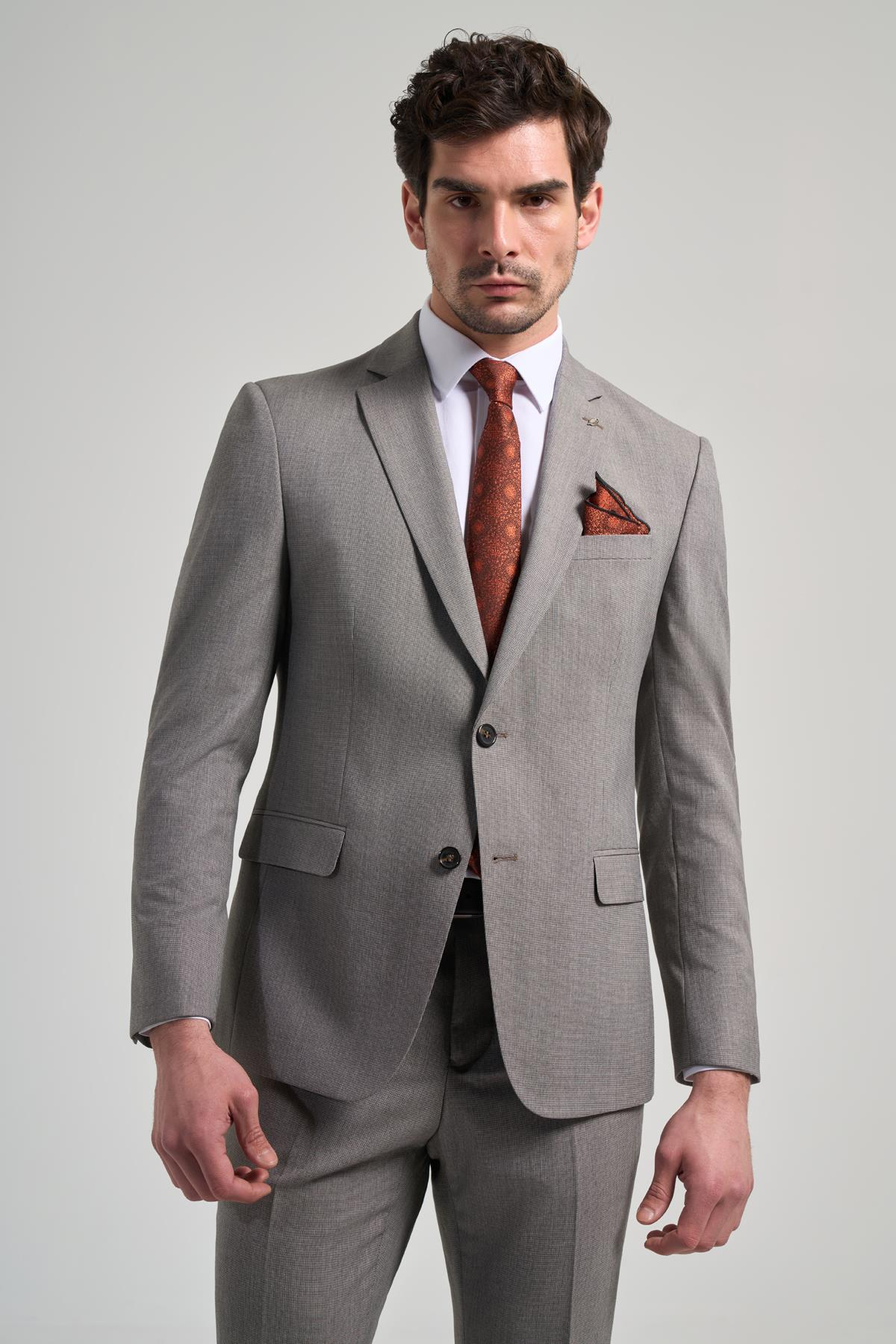 Desenli Bez Ayağı Mono Yaka Tam Astar Esnek 6 Drop Slim Fit Takım Elbise 1001250168