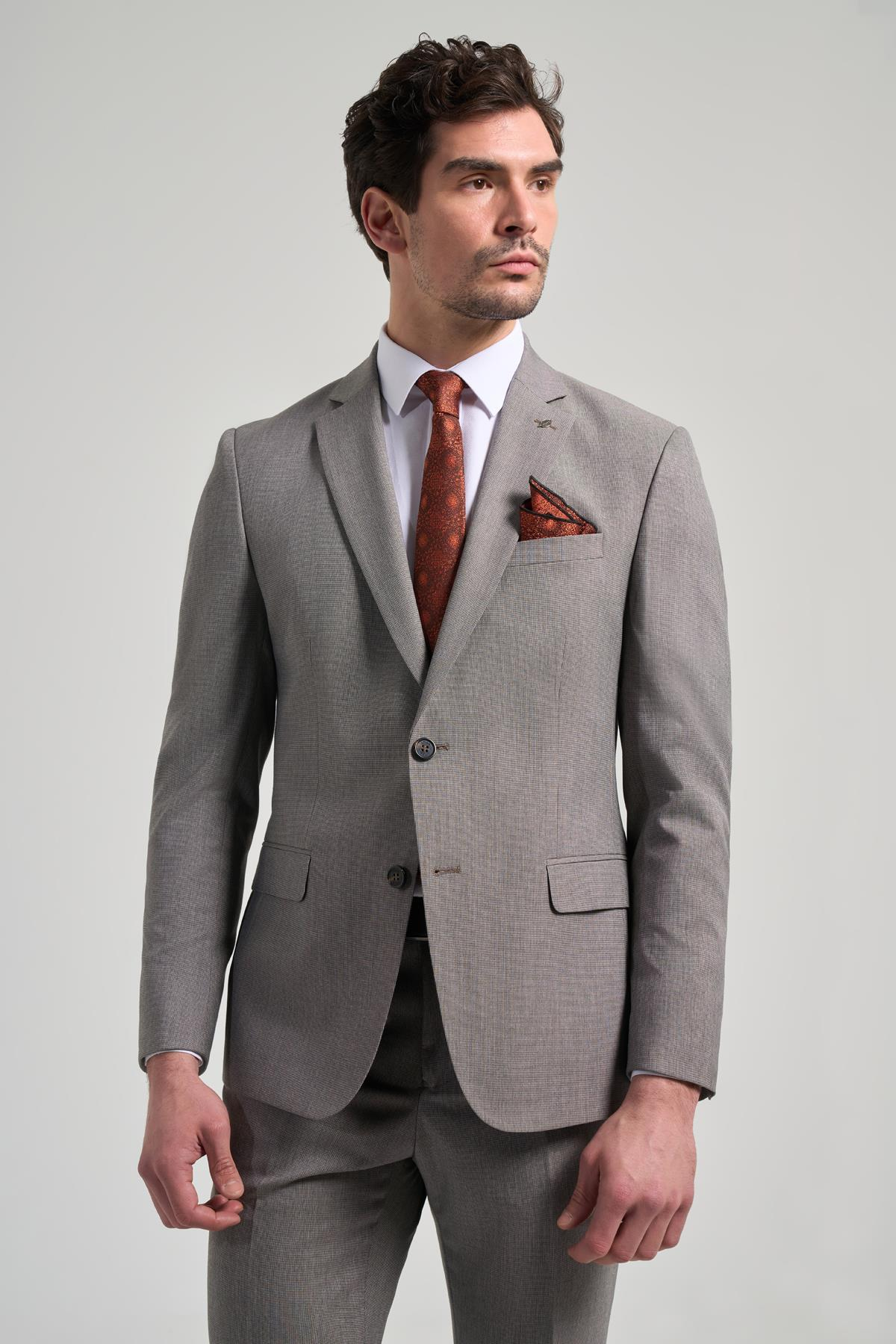 Desenli Bez Ayağı Mono Yaka Tam Astar Esnek 6 Drop Slim Fit Takım Elbise 1001250168