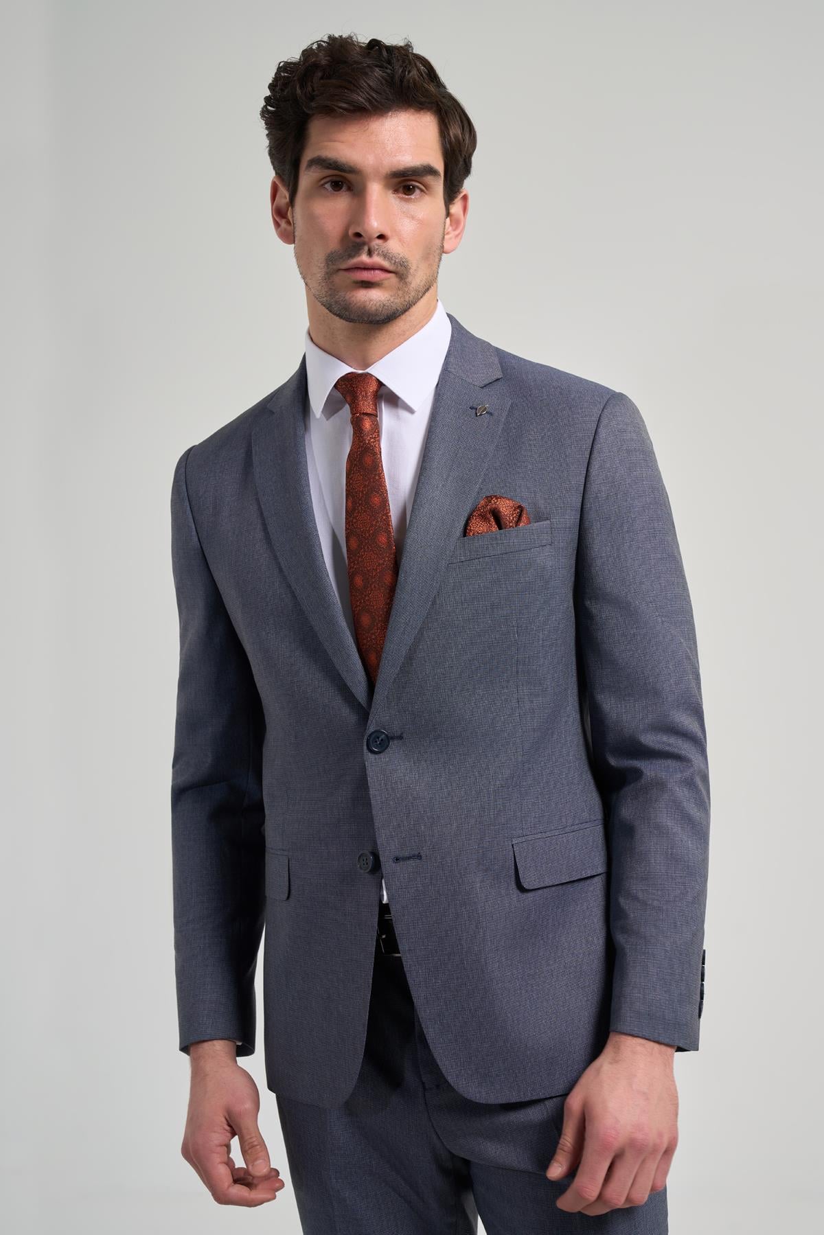 Desenli Bez Ayağı Mono Yaka Tam Astar Esnek 6 Drop Slim Fit Takım Elbise 1001250168