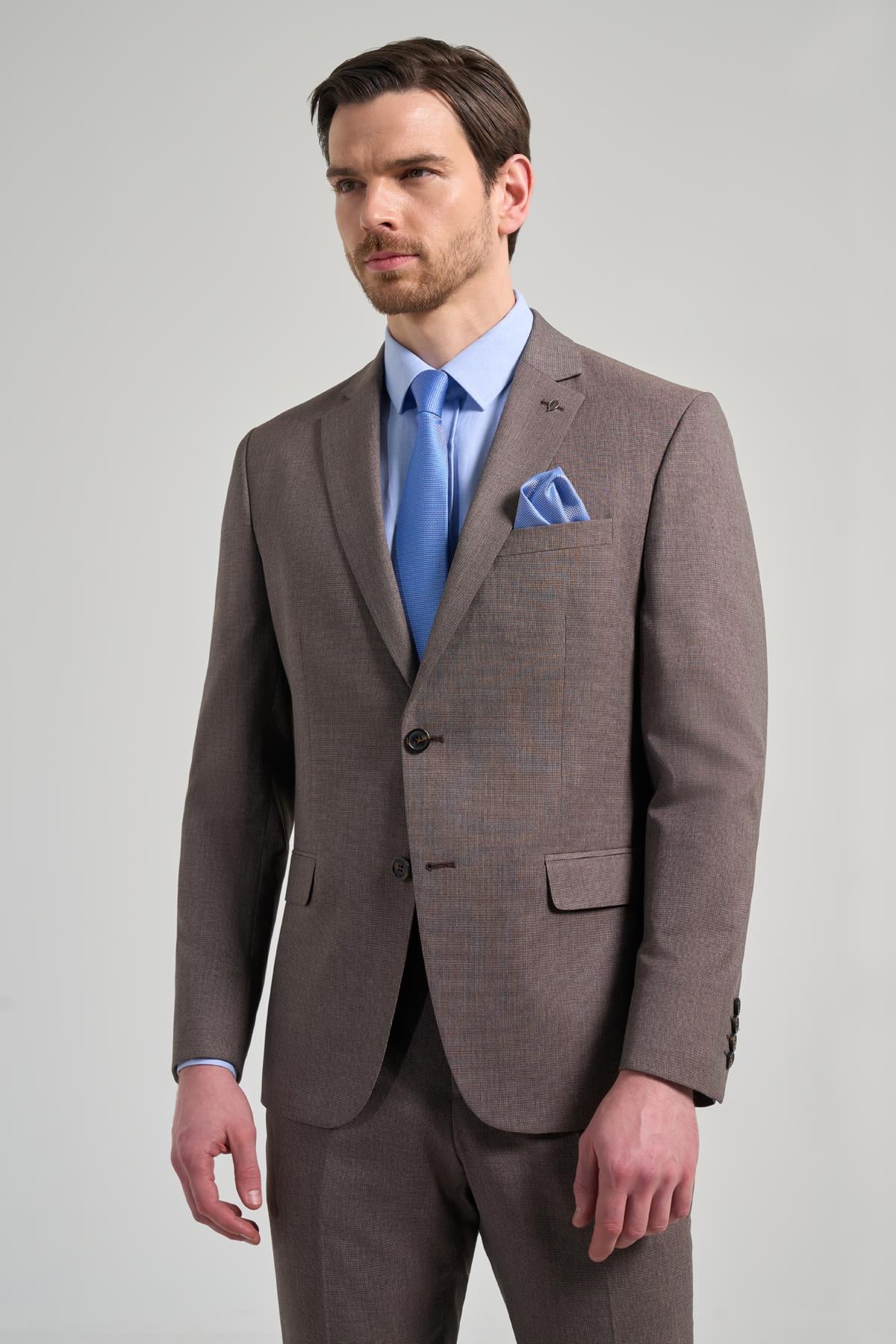 Desenli Bez Ayağı Mono Yaka Tam Astar Esnek 6 Drop Slim Fit Takım Elbise 1001250168