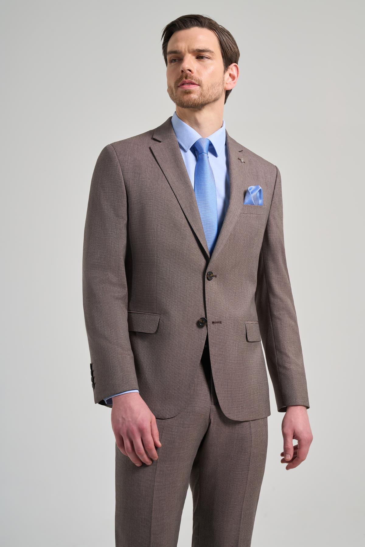Desenli Bez Ayağı Mono Yaka Tam Astar Esnek 6 Drop Slim Fit Takım Elbise 1001250168