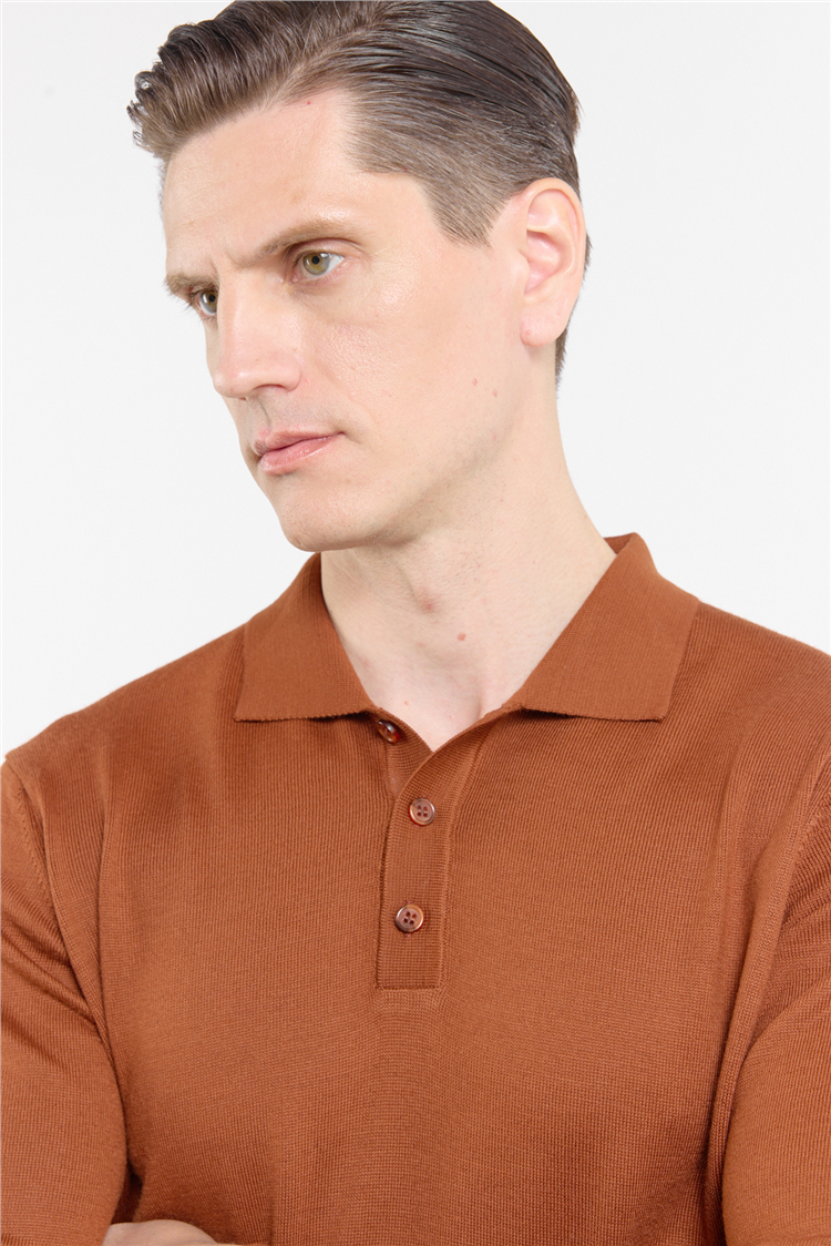 Kırmızı Polo Yaka Cepsiz Comfort Fit Classic  Triko Kazak 1012255155