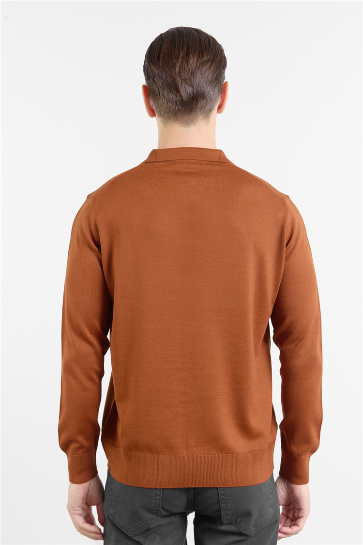 Kırmızı Polo Yaka Cepsiz Comfort Fit Classic  Triko Kazak 1012255155