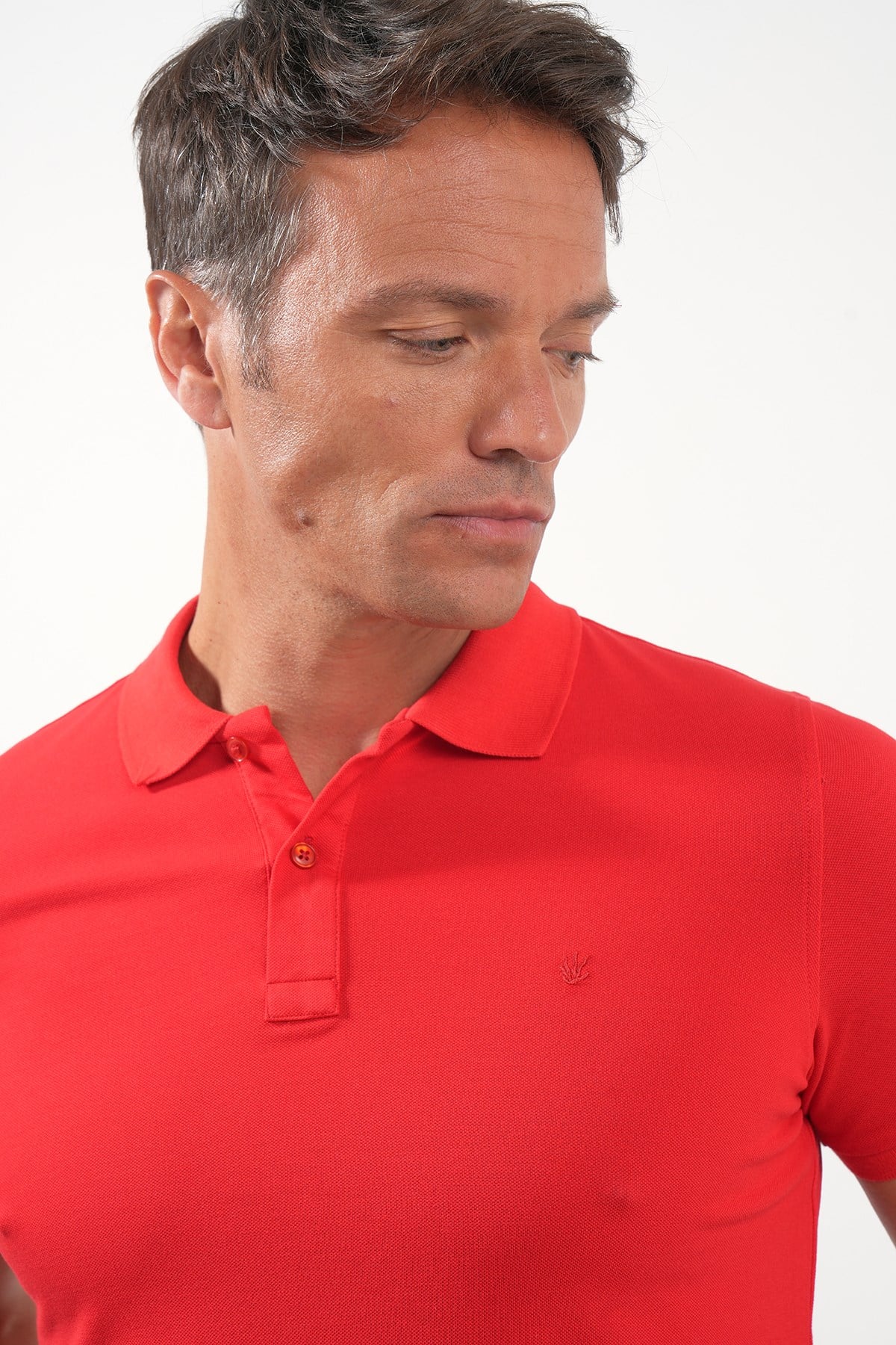 Kırmızı Polo Yaka Pike Kısa Kol Slim Fit Pamuklu Tişört 1011260169