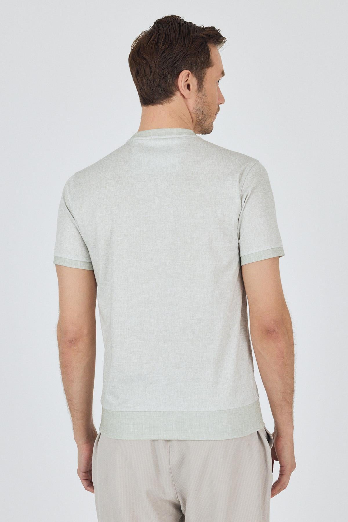 Yeşil Kısa Kol Baskılı İnterlok Bisiklet Yaka Cepsiz Pamuklu Slim Fit Tişört 1011250124