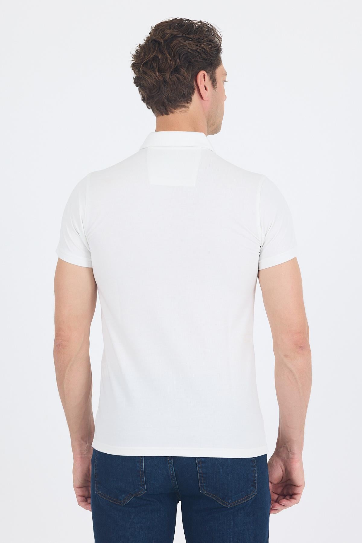 Bej Kısa Kol Baskılı Jakarlı Polo Yaka Cepsiz Slim Fit Tişört 1011250122