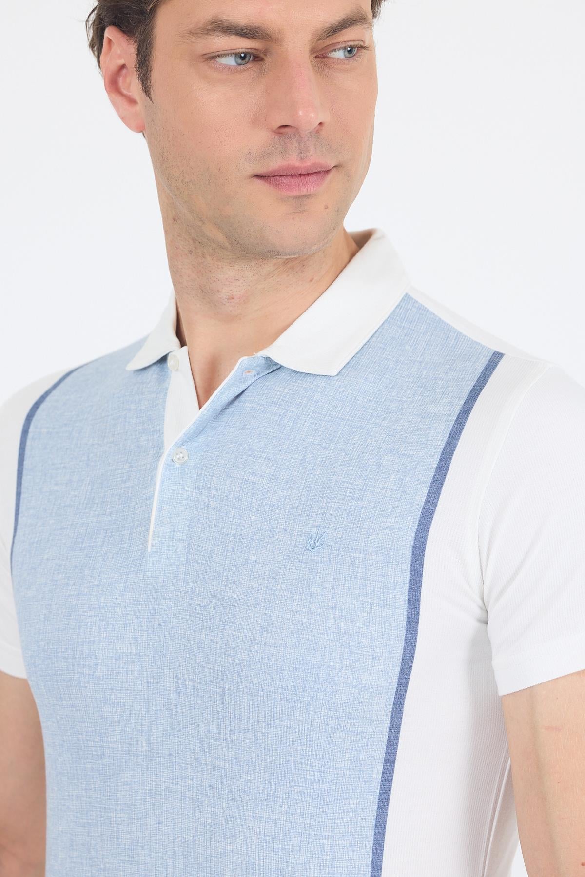 Mavi Kısa Kol Baskılı Jakarlı Polo Yaka Cepsiz Slim Fit Tişört 1011250122