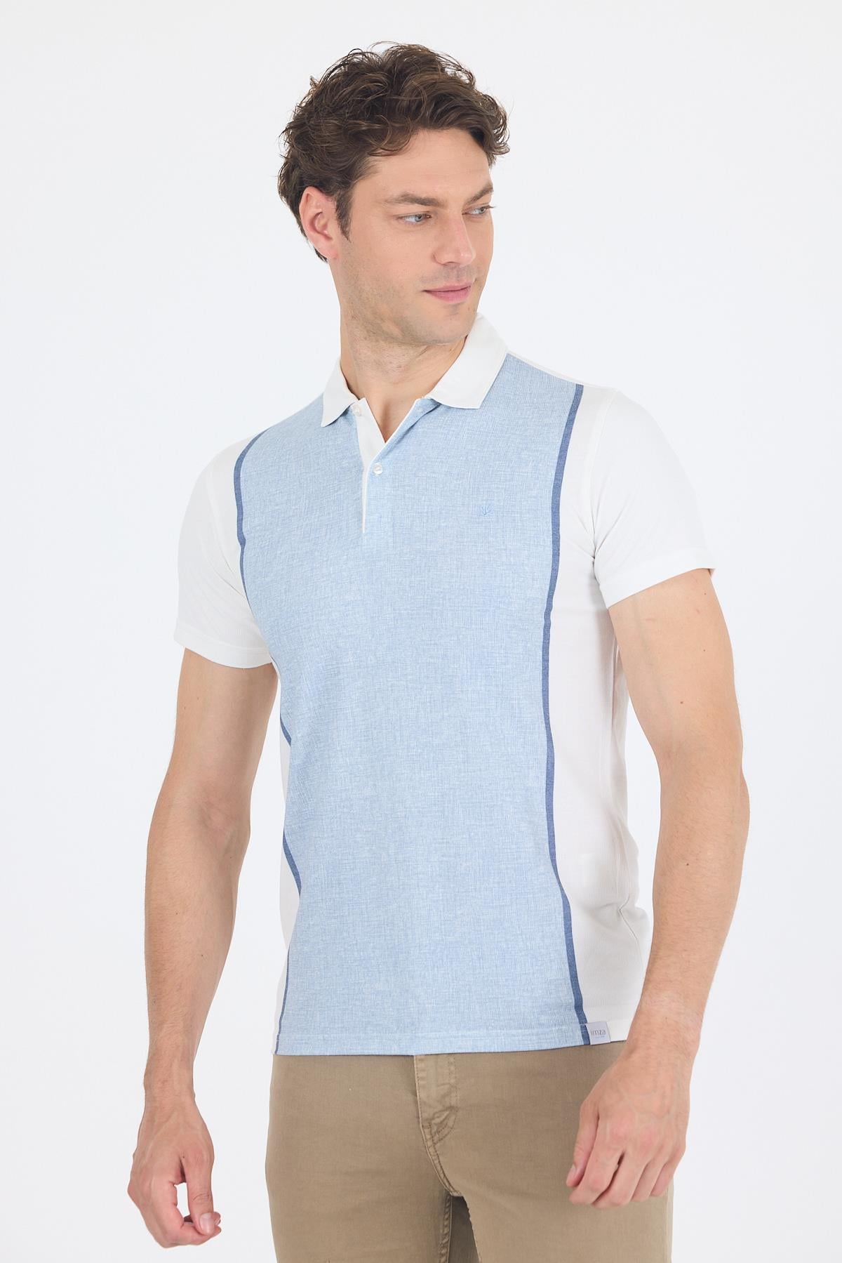 Mavi Kısa Kol Baskılı Jakarlı Polo Yaka Cepsiz Slim Fit Tişört 1011250122