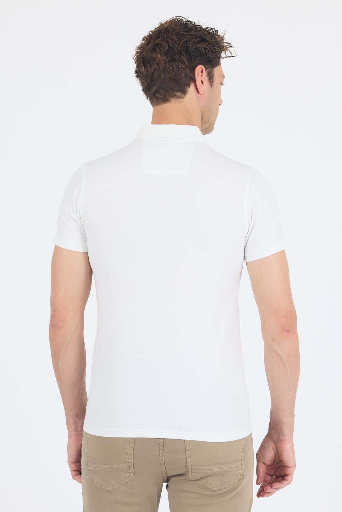 Mavi Kısa Kol Baskılı Jakarlı Polo Yaka Cepsiz Slim Fit Tişört 1011250122