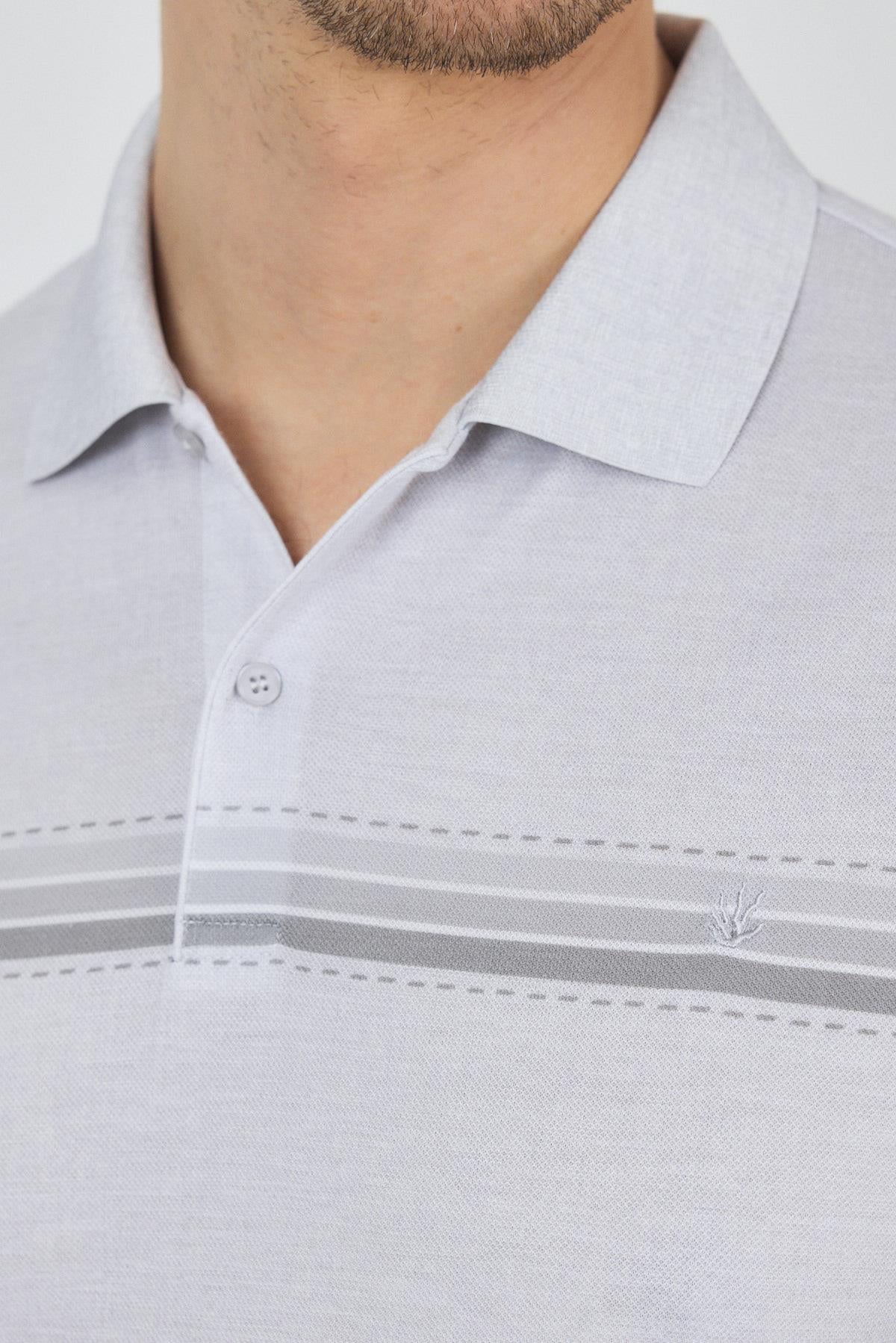Gri Kısa Kol Baskılı Pike Polo Yaka Cepsiz Slim Fit Tişört 1011250168