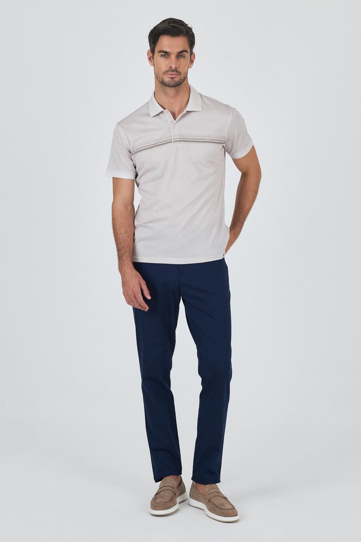 Bej Kısa Kol Baskılı Pike Polo Yaka Cepsiz Slim Fit Tişört 1011250168